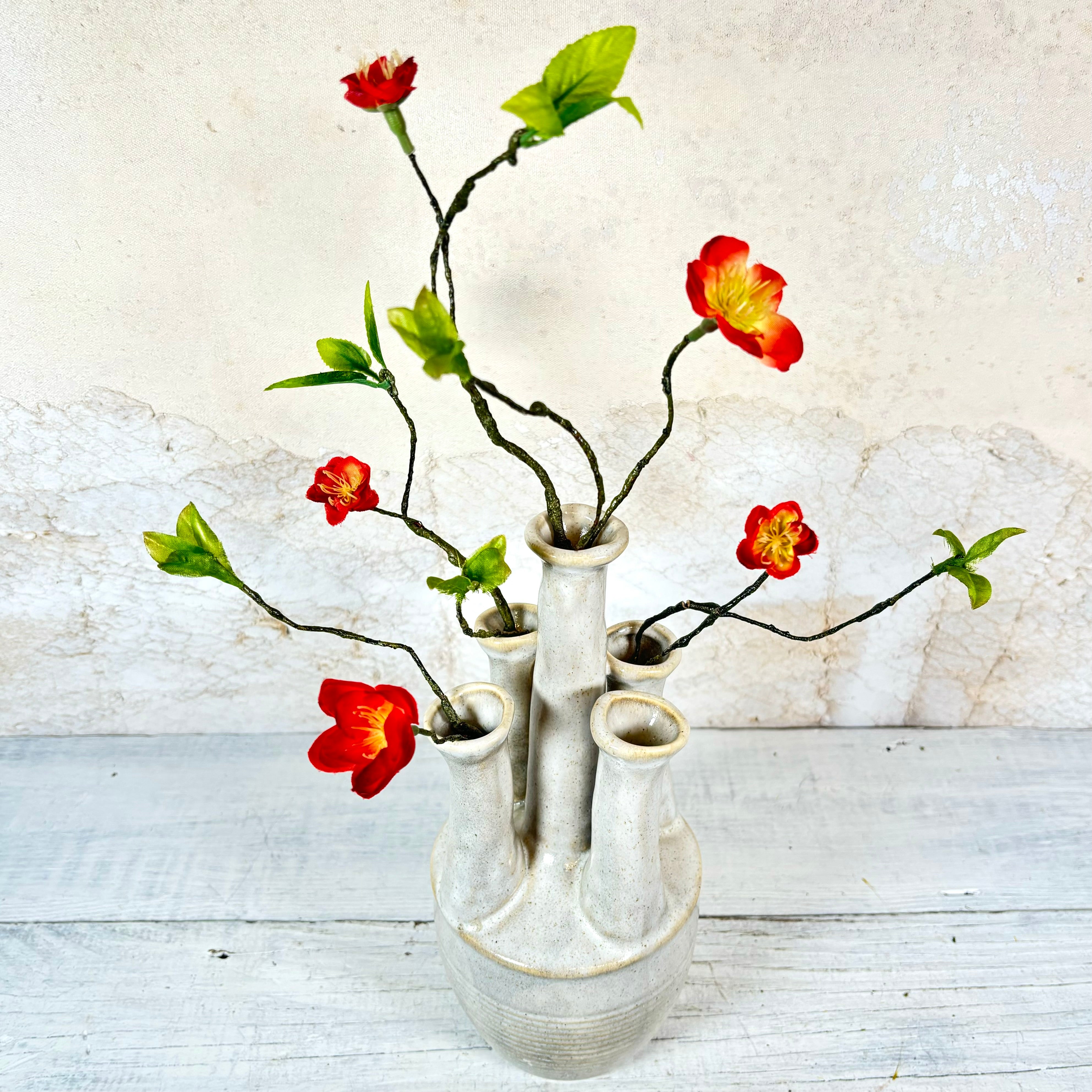 Stoneware Cream Vase with Five Openings