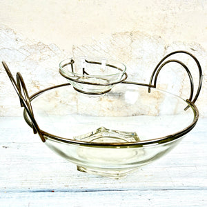 Mid Century Modern Glass Chip and Dip with Caddy