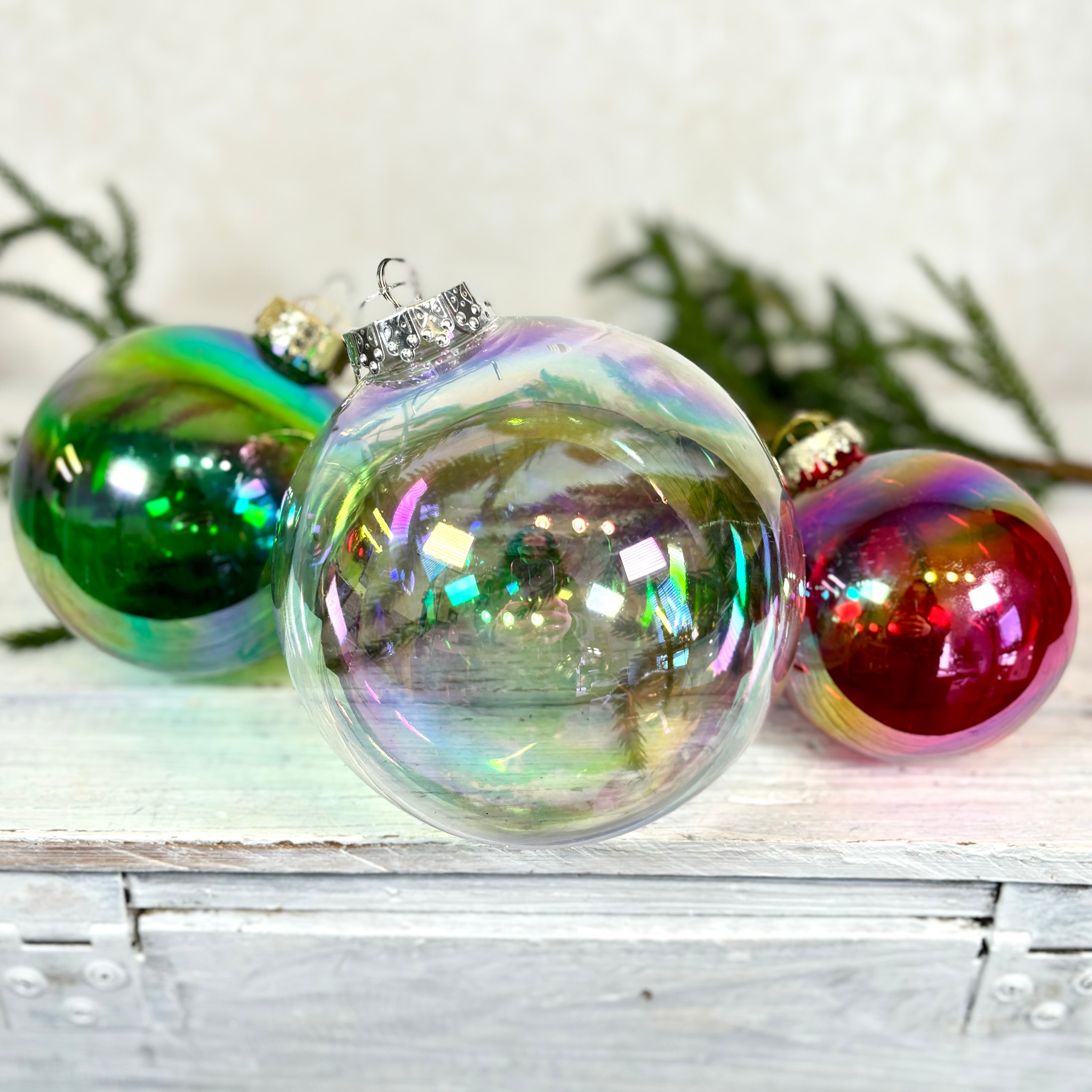 Iridescent Finished Shatterproof Teardrop Ornament Clear