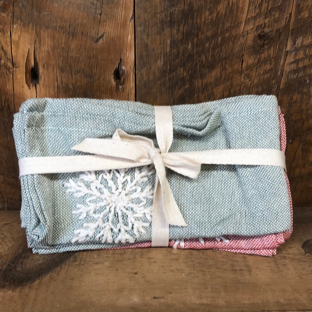 Set of Four Napkins with Embroidered Snowflakes