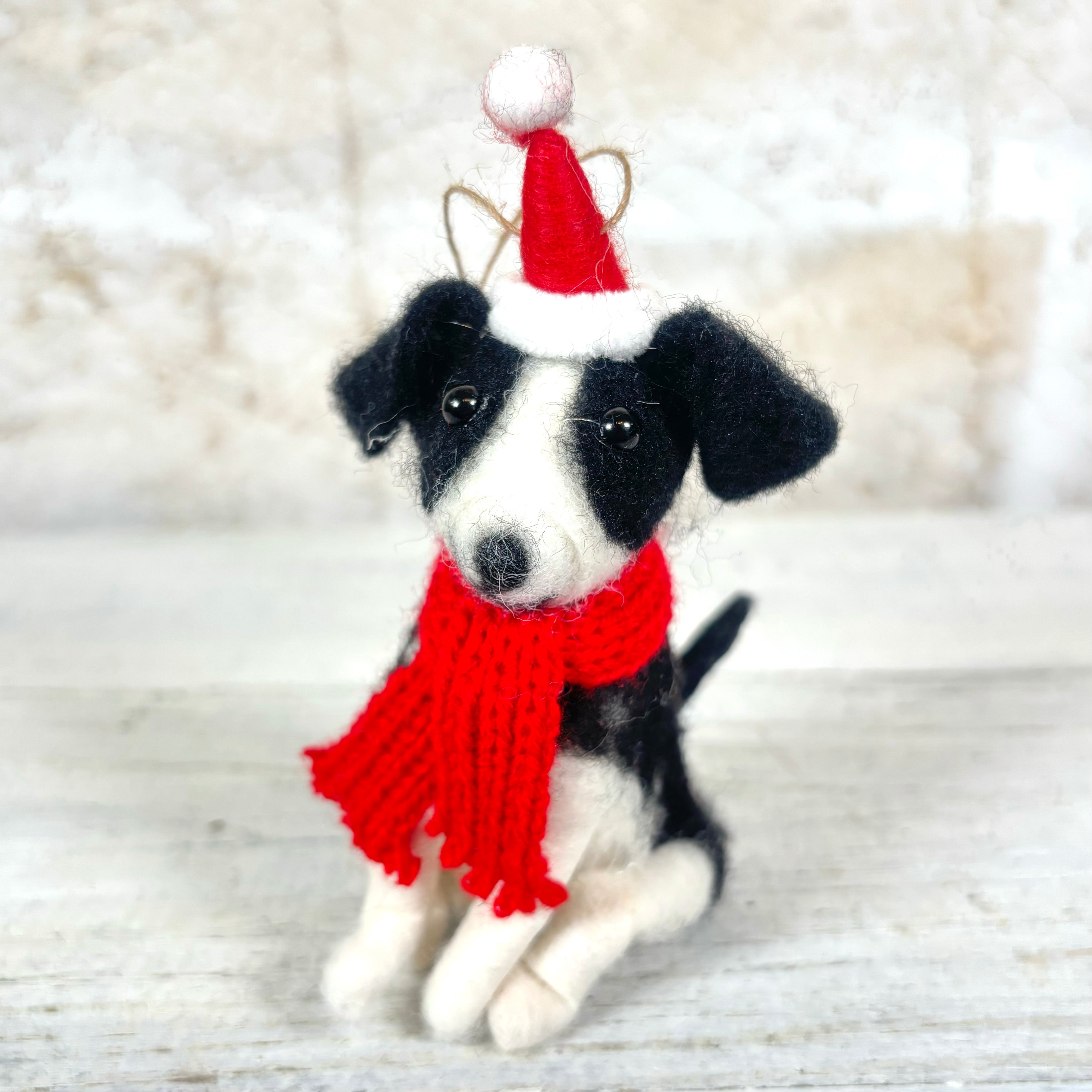 Felt Sitting Black and White Dog Ornament