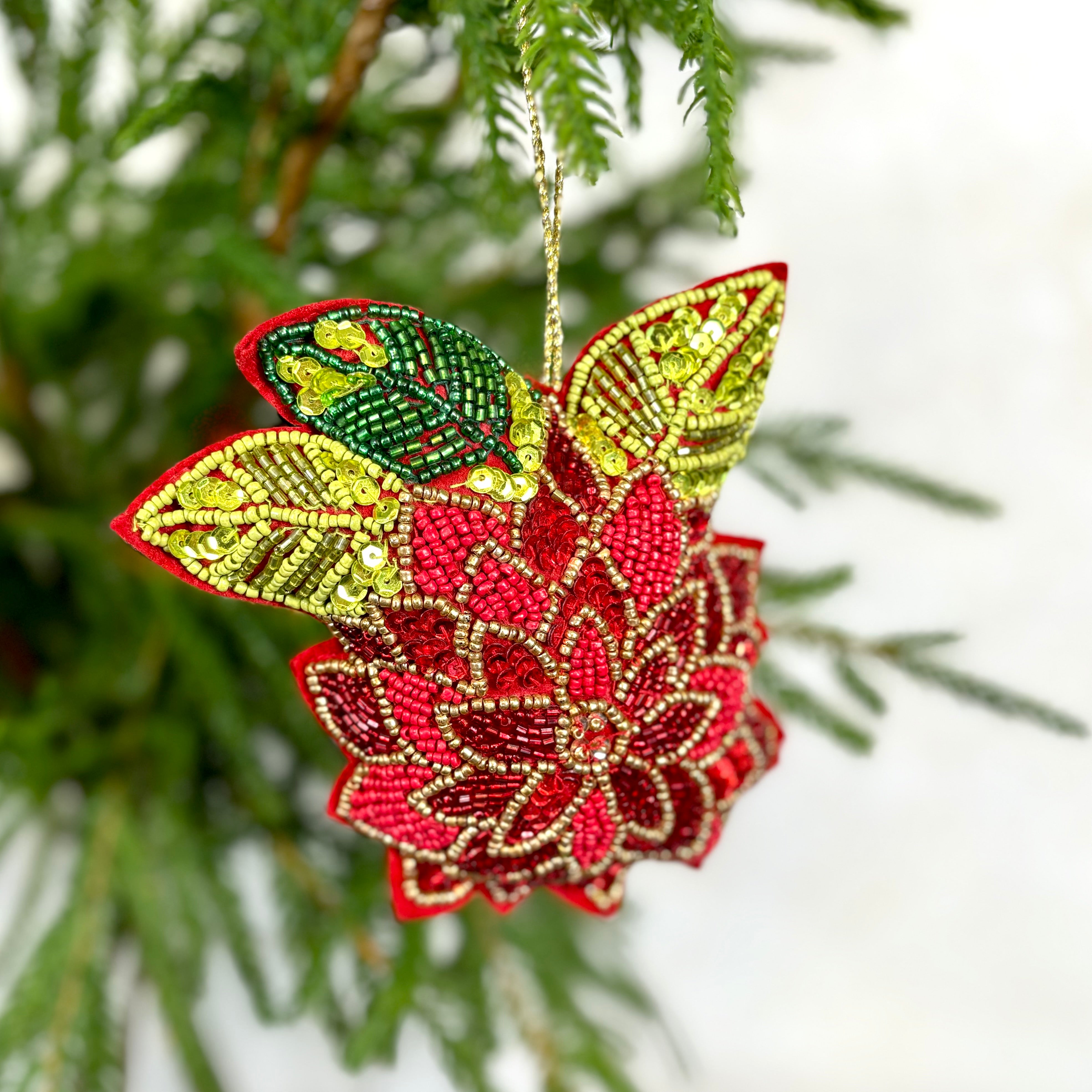 Sequin with Bead Poinsettia Ornament