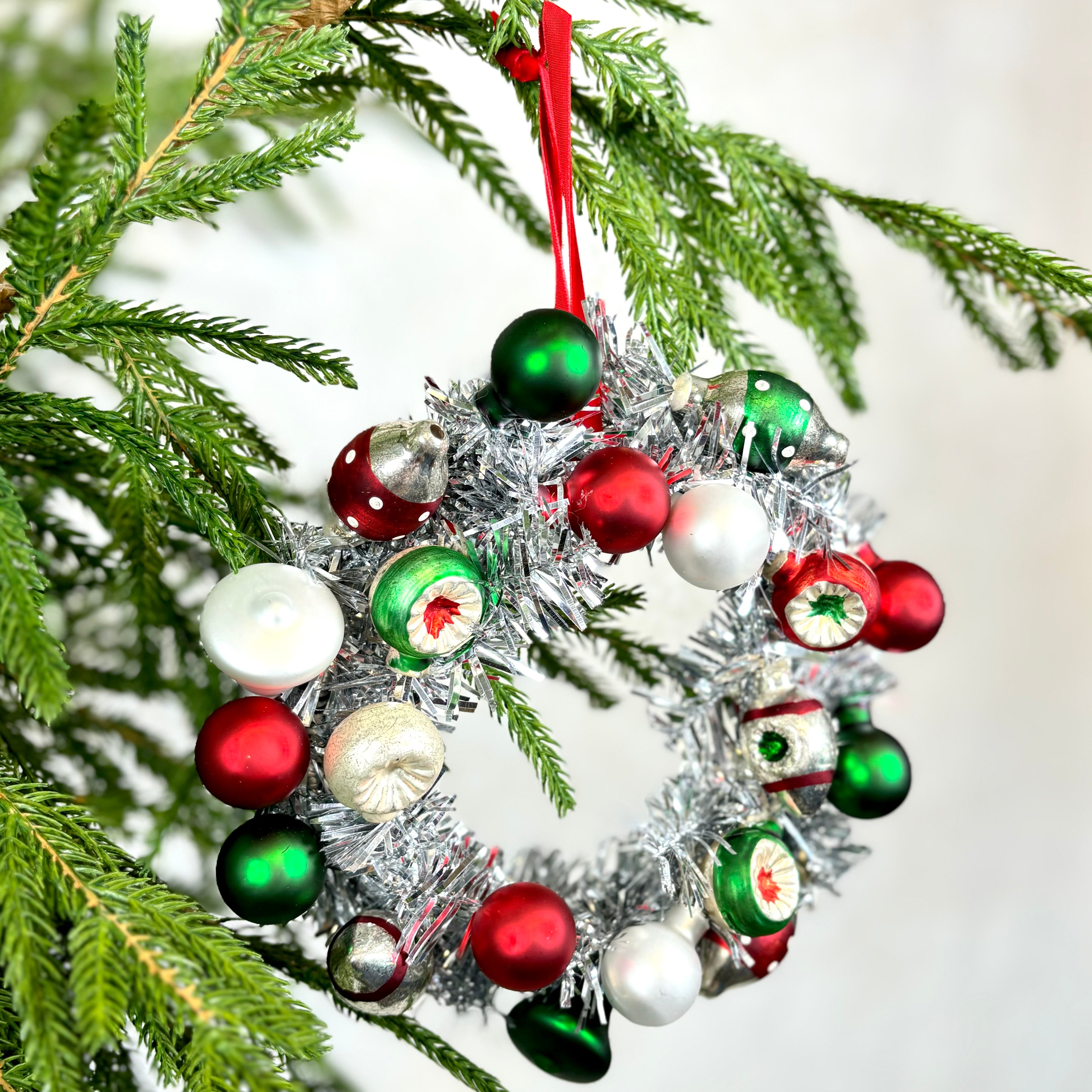 Silver Tinsel Ball Wreath Ornament