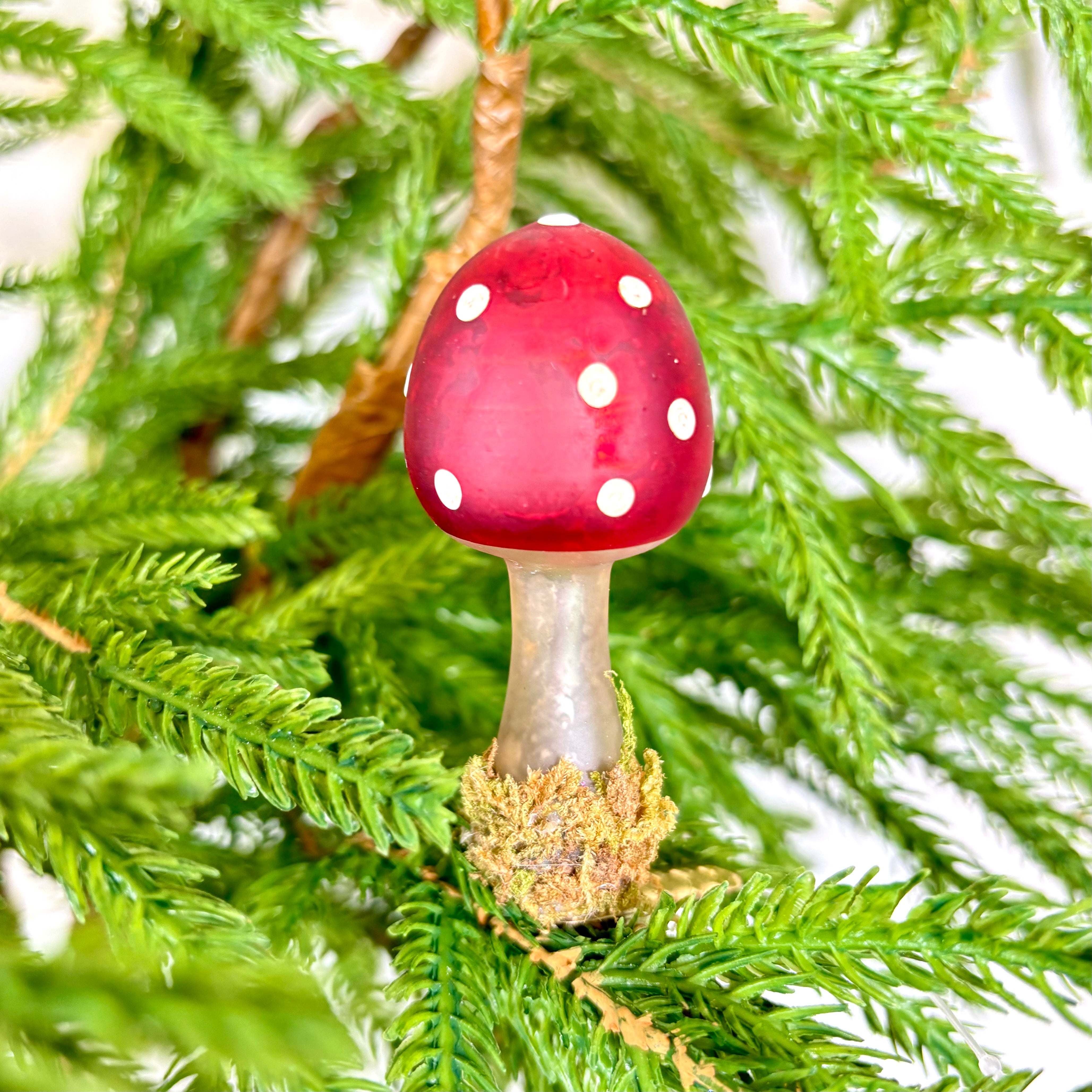 Antiqued Glass Clip on Red Cap Mushroom