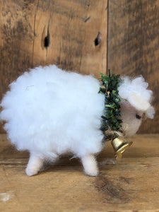 Baby Felt Wooly Sheep with Wreath and Bell Collar