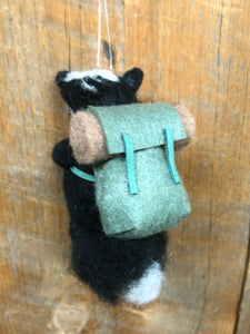 Felt Hiking Badger with Walking Stick and Backpack Ornament
