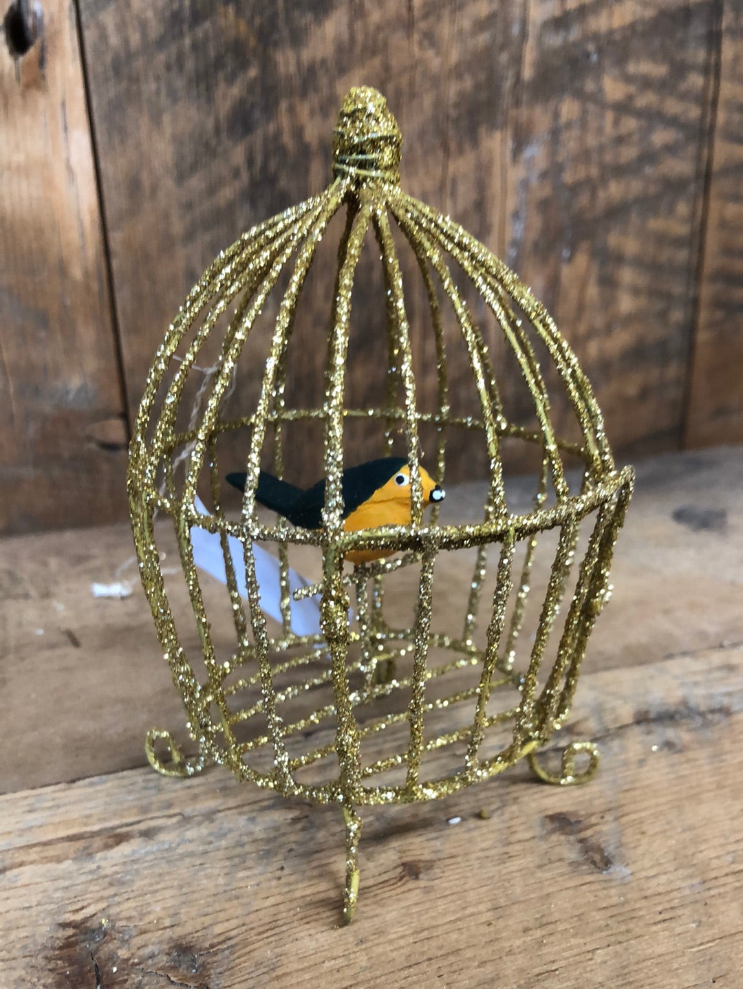 Gilded Birdcage with Orange Bird Ornament