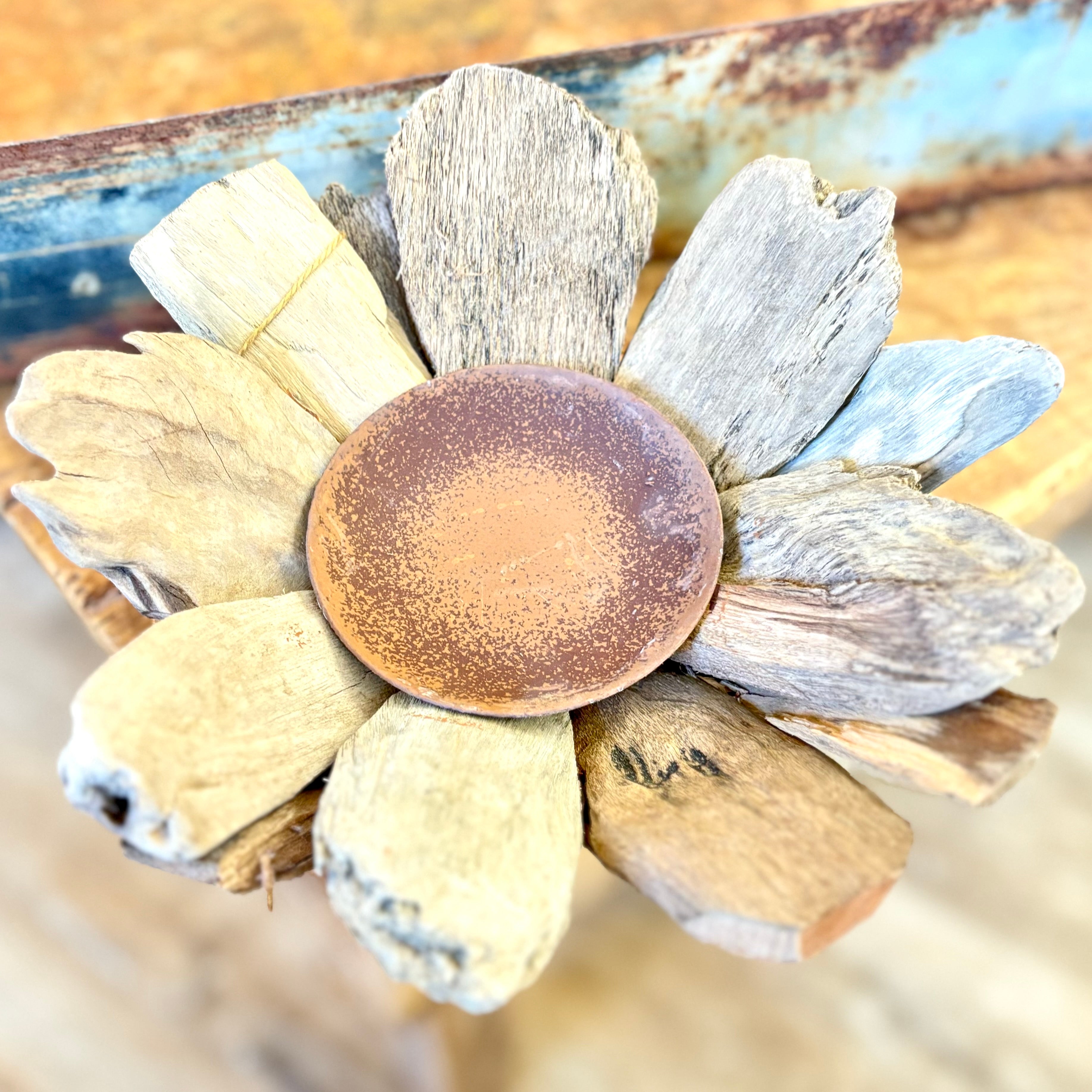 Driftwood Candleholder with Rusted Metal Candle Plate