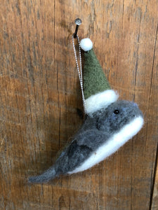 Felt Gray Whale with Christmas Hat