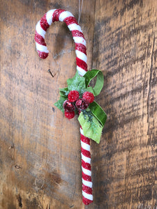 Frosted Chenille Red Ribbon Candy Cane Ornament