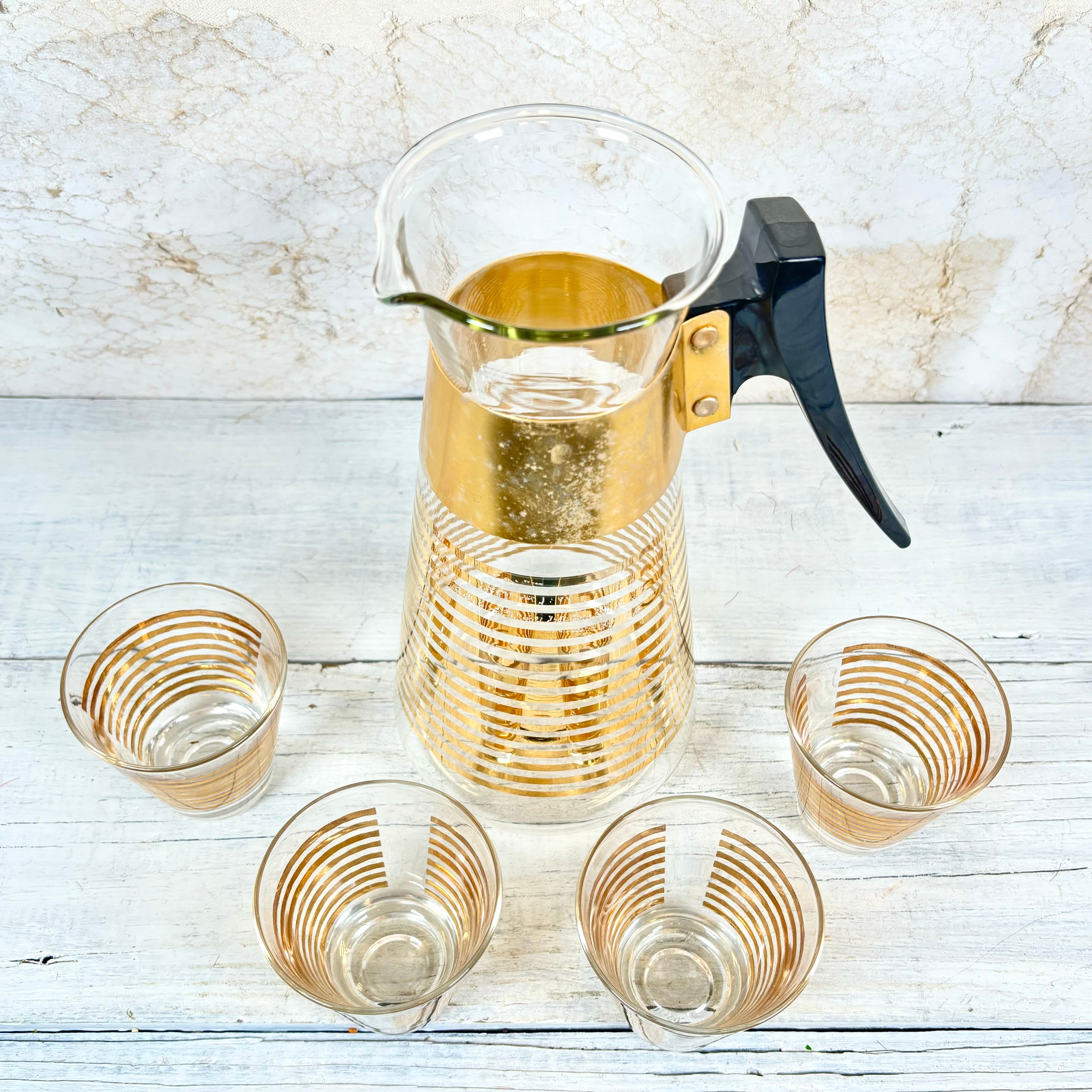 Mid Century Modern Five Piece Decanter and Glasses