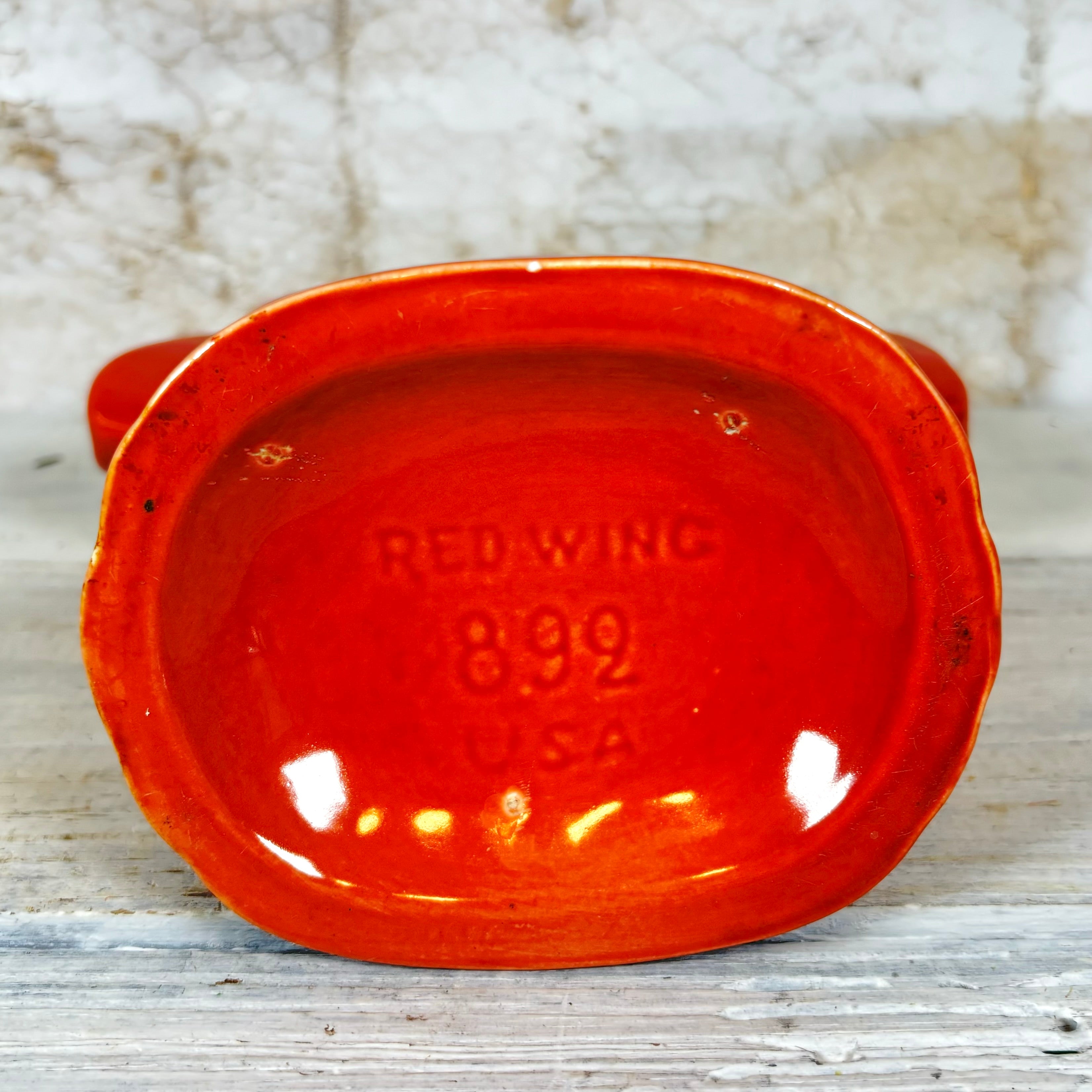 Mid Century Modern Red Wing Coral Glazed Fan Vase