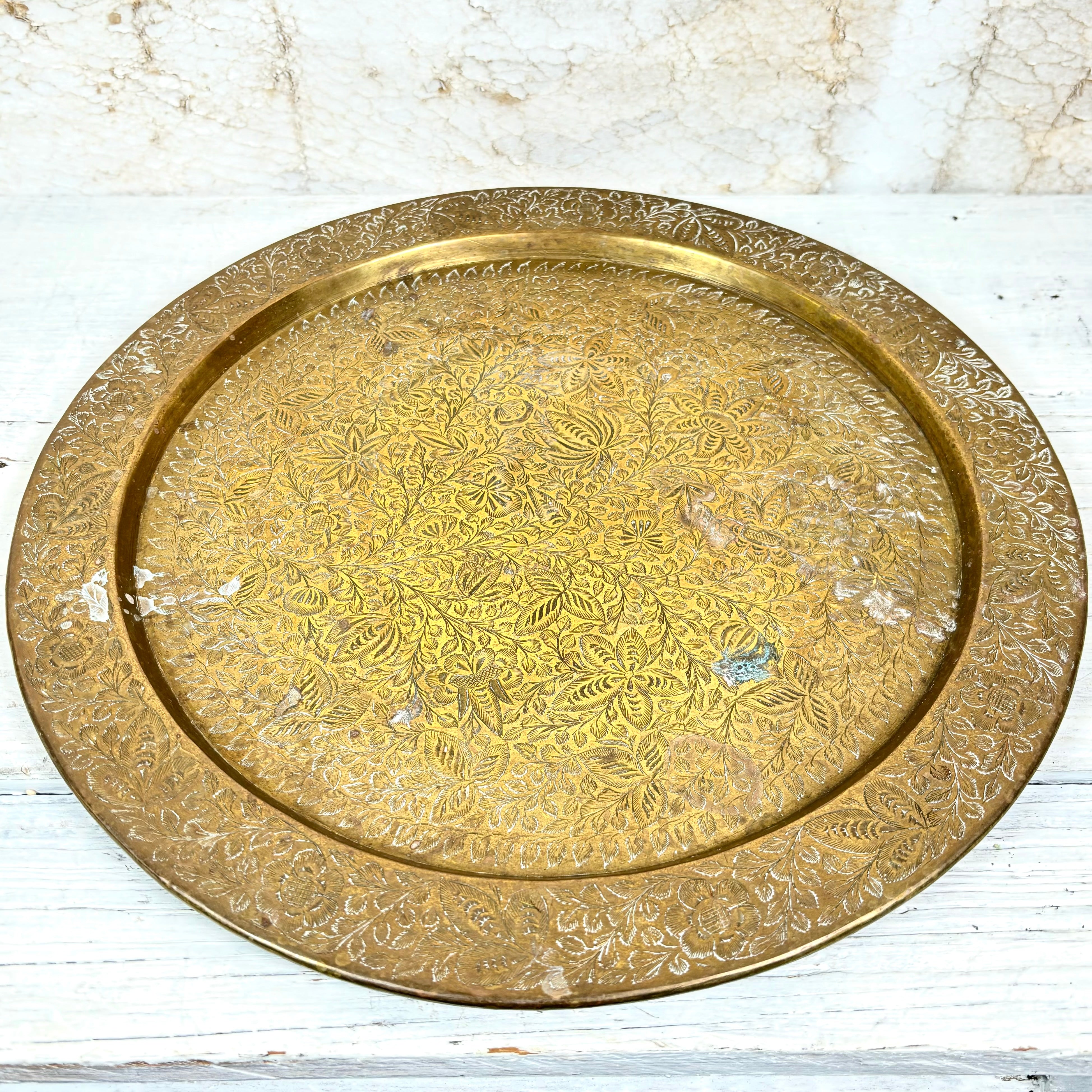 India Etched Brass Serving Tray