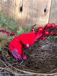 Cedar Red Berry Cardinals Nest with Clip Ornament