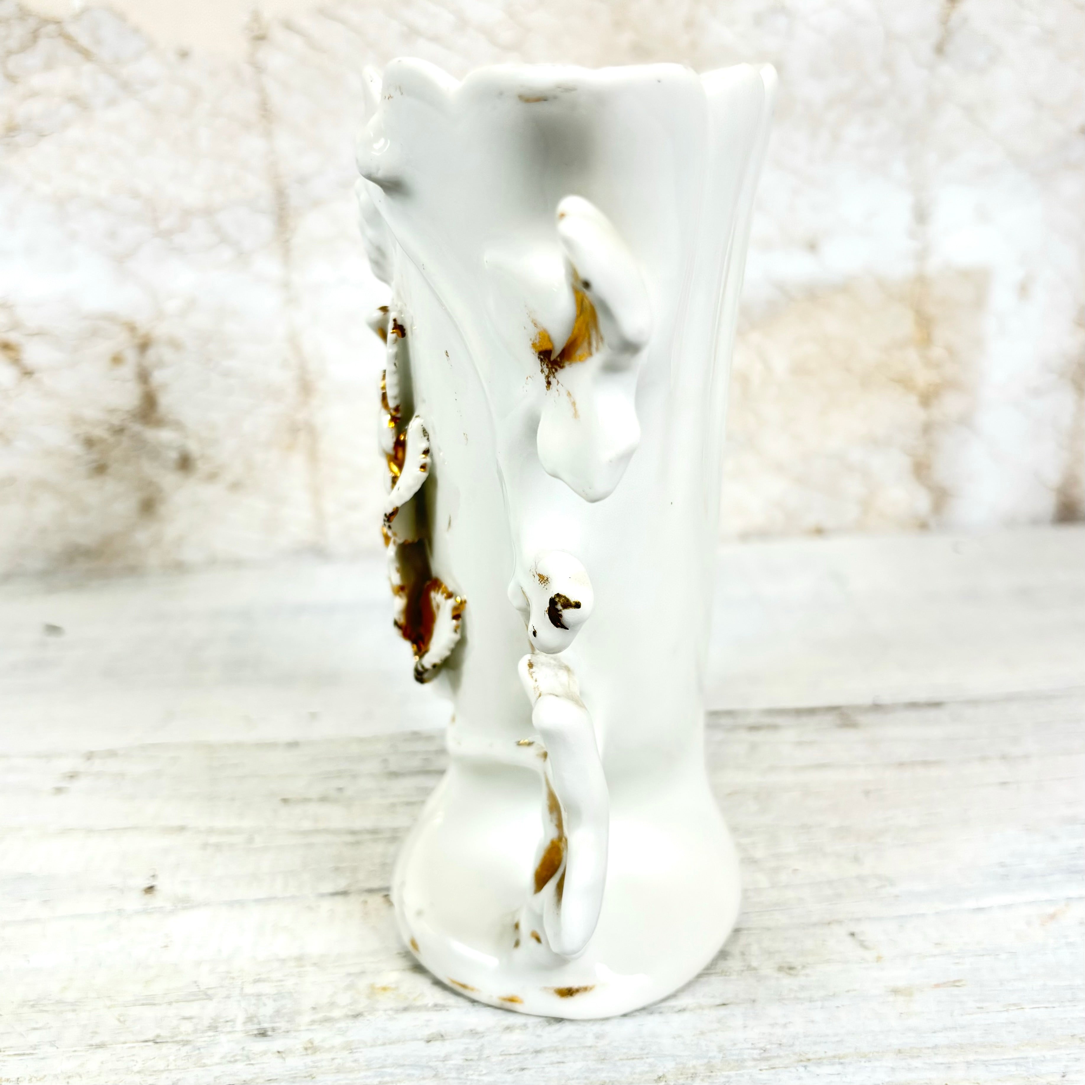 1890s White and Gold Parisian Porcelain Spill Vase