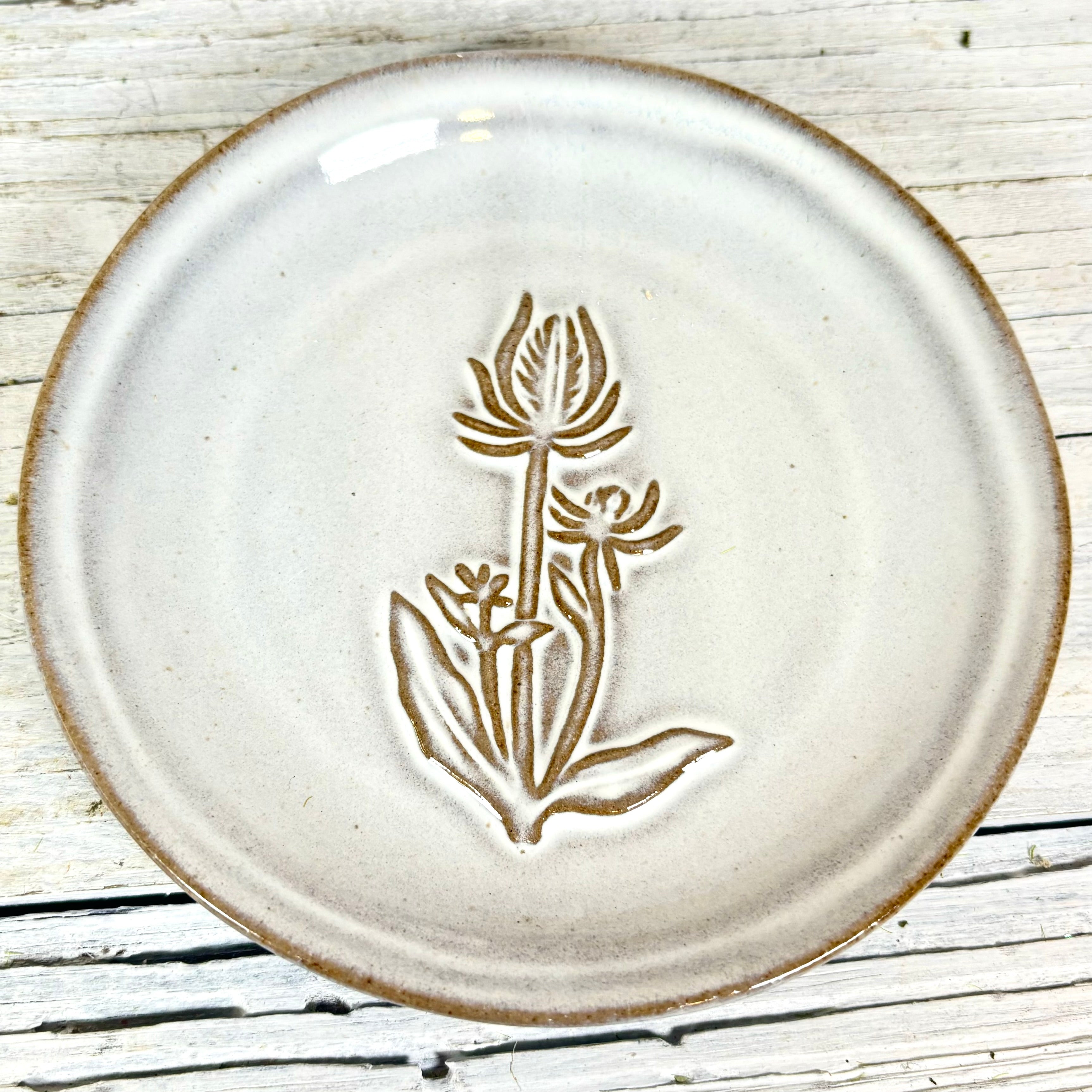 Embossed Glazed Stoneware Dish with Flower Set of Four