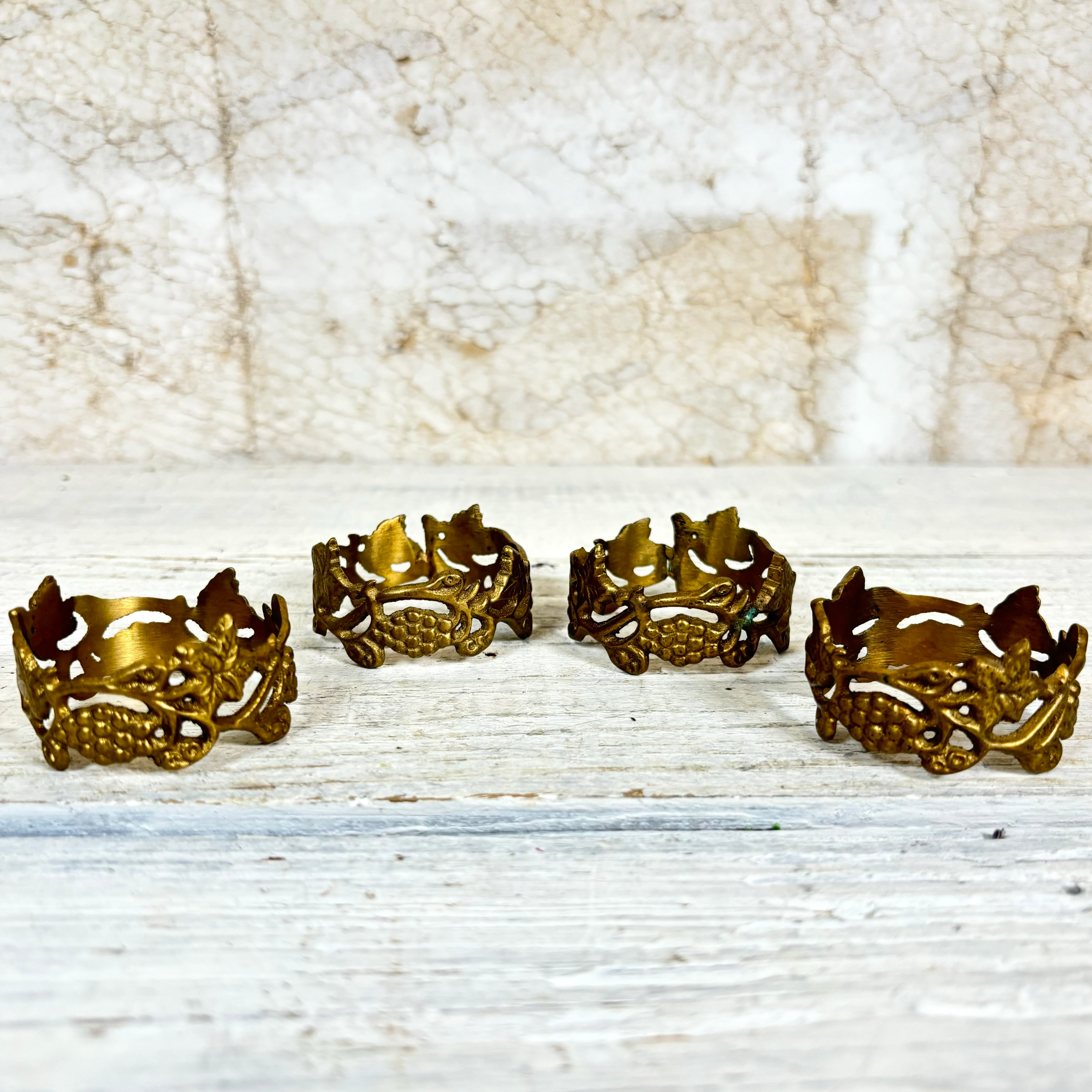 Vintage Brass Grapevine Napkin Holders Set of Four