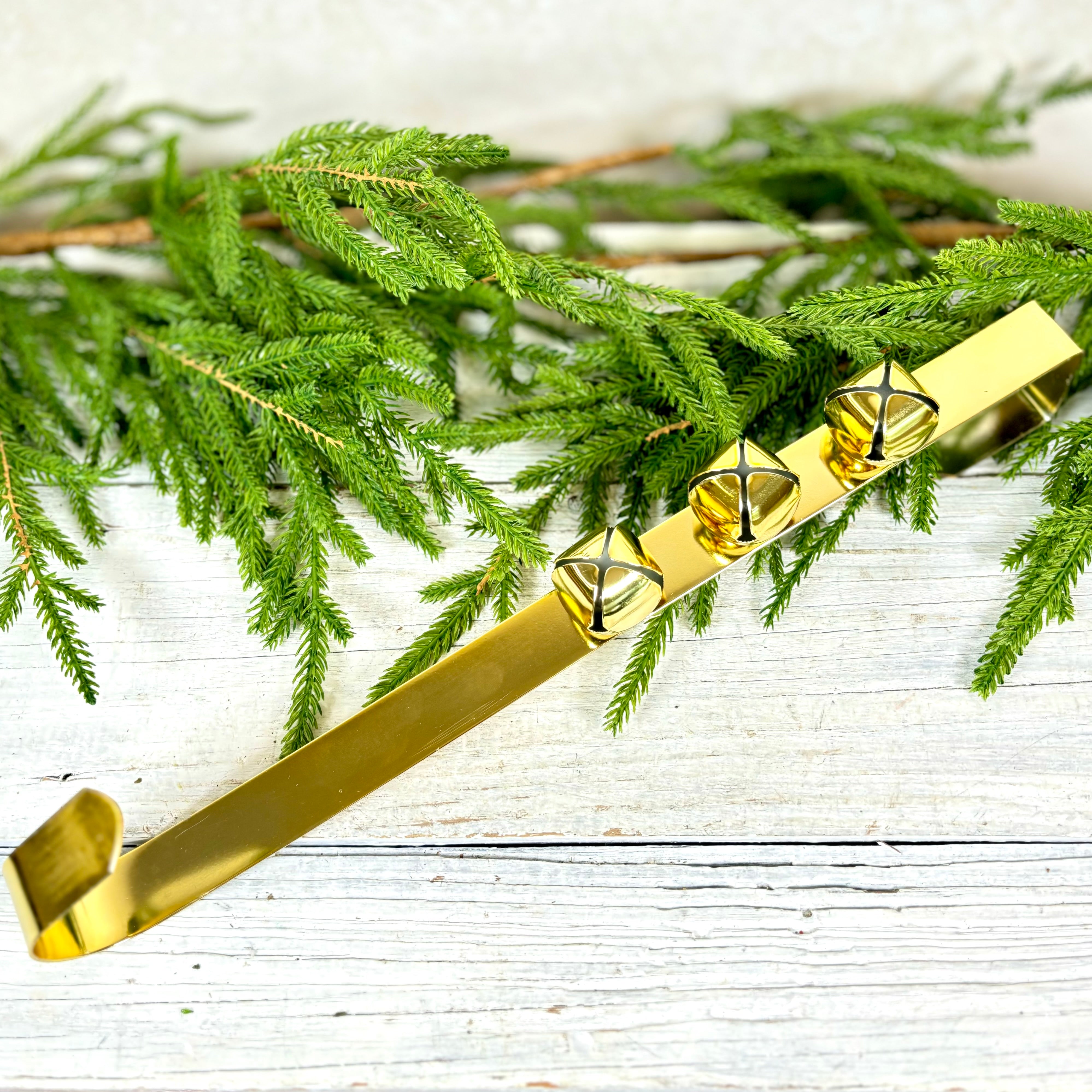 Shiny Gold Metal Wreath Hanger with Jingle Bells