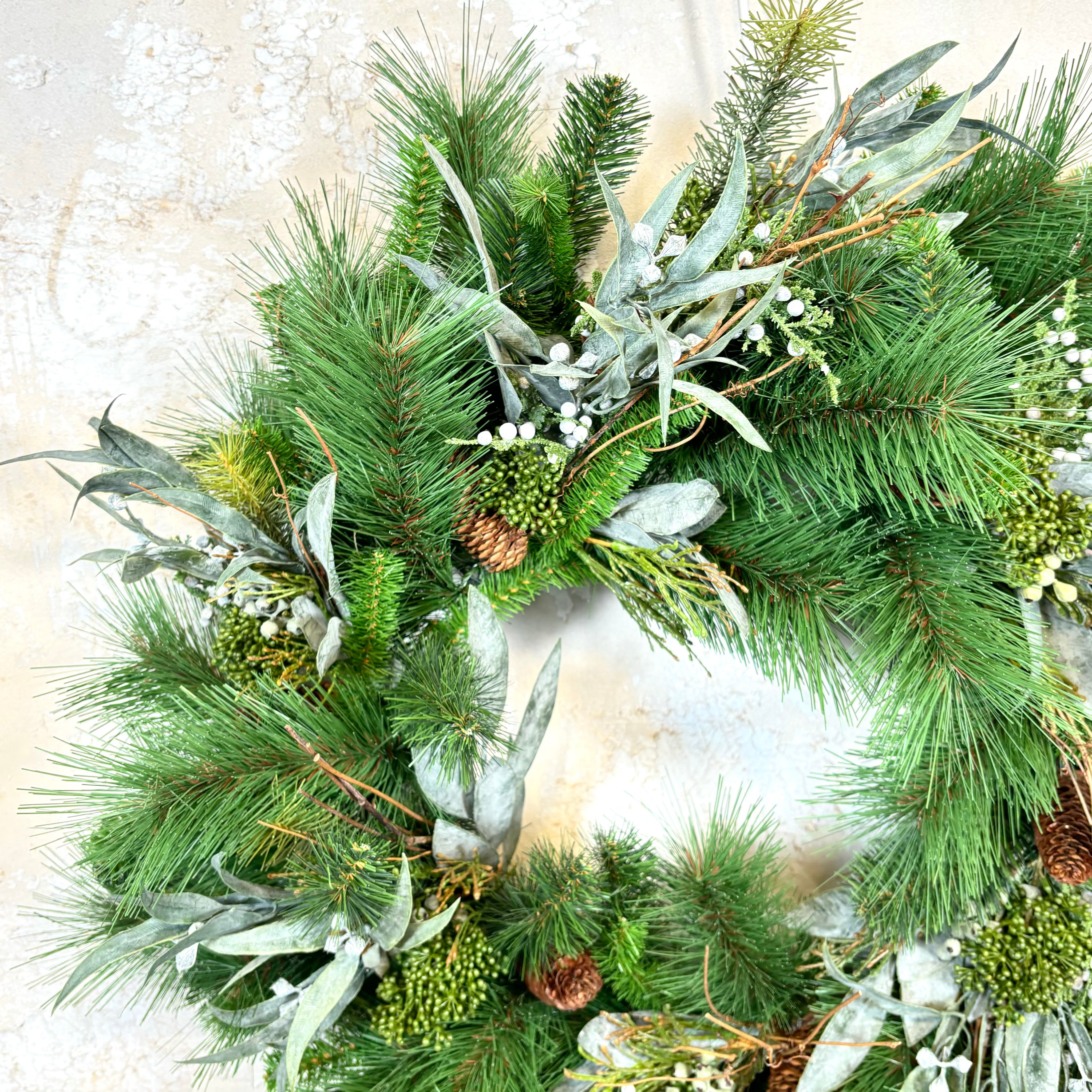 30"D Wreath Seeded Eucalyptus and Pine