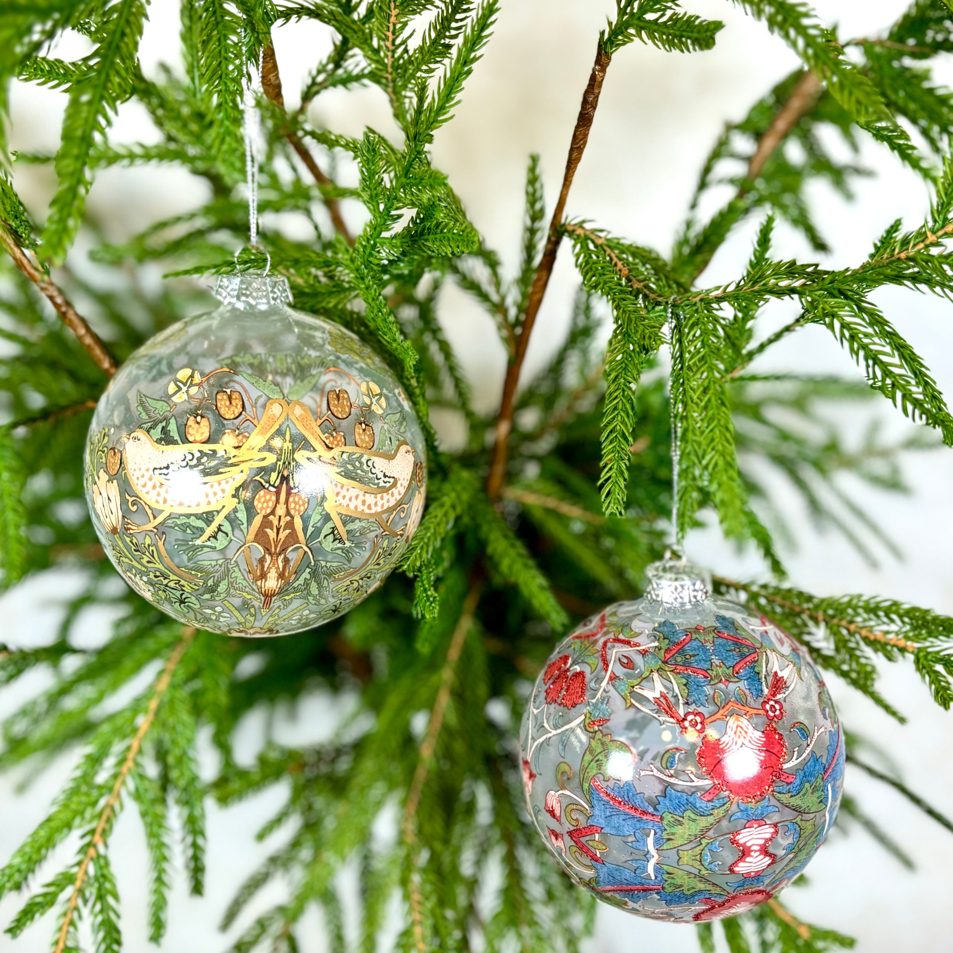 Red Flowers Glass Ball Ornament