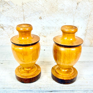 Vintage Small Burnished Wood Candle Holders Set of Two