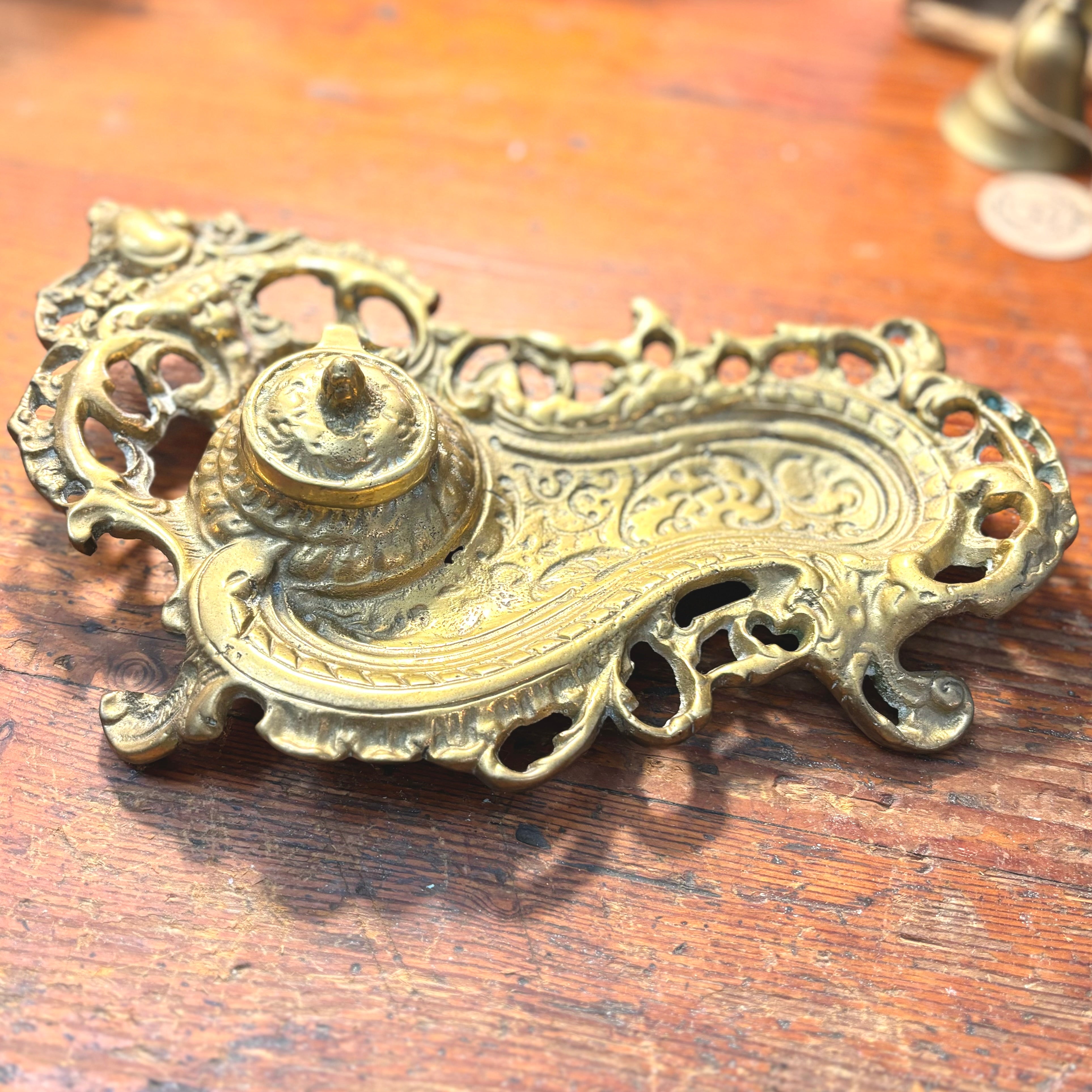 Ornate Victorian Style Brass Inkwell