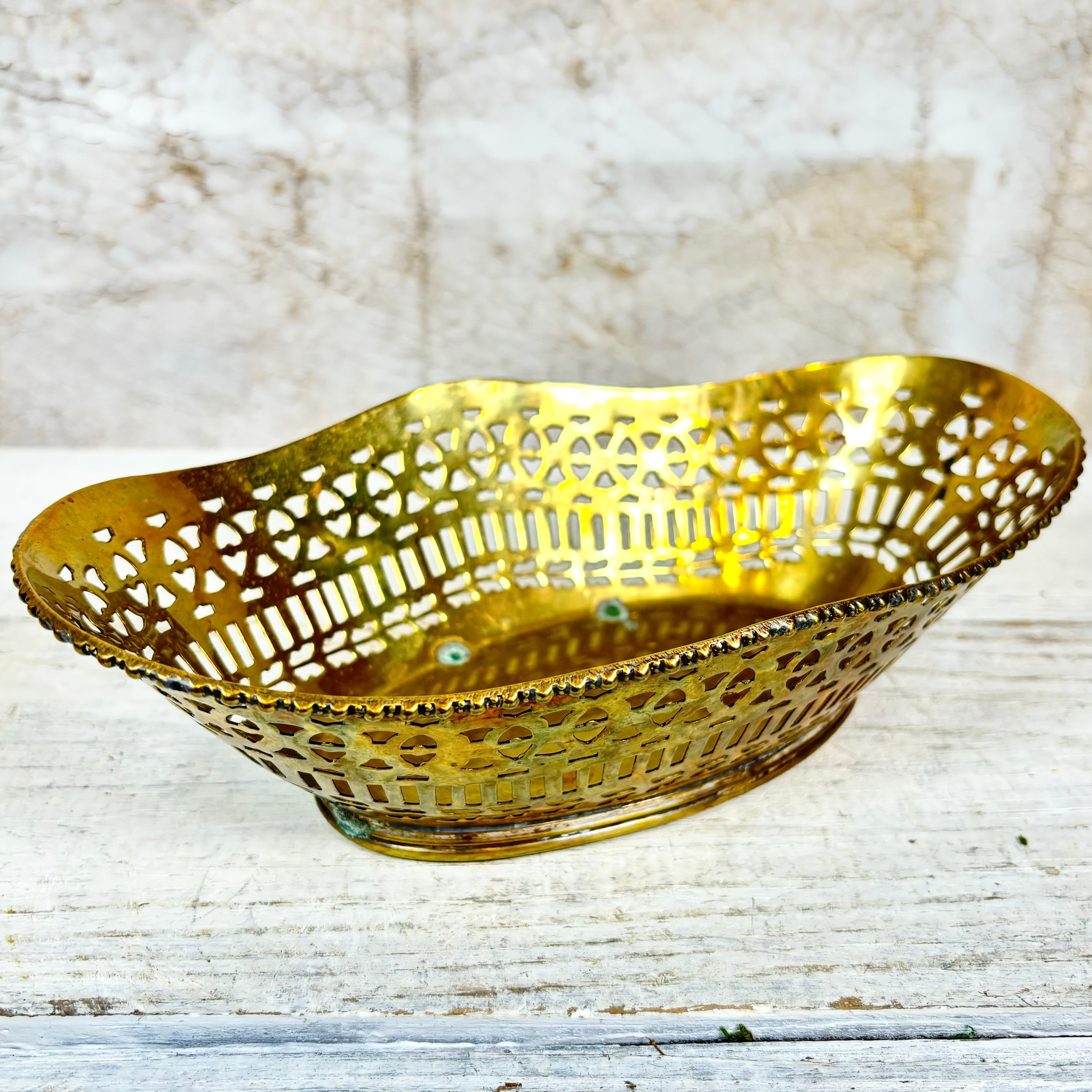 Vintage Brass Oval Decorative Trinket Basket