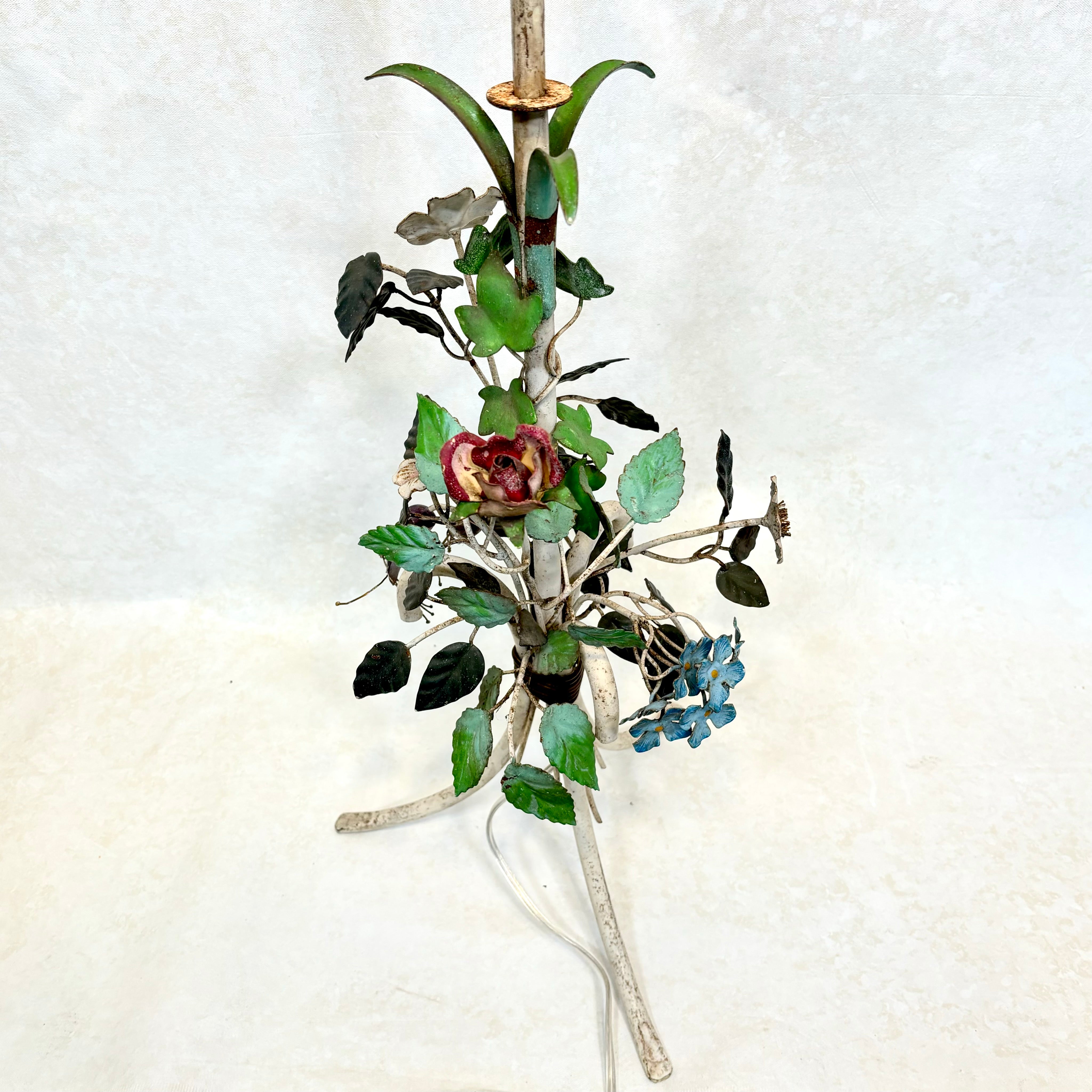 1960s Antique Italian Metal Floral Floor Lamp