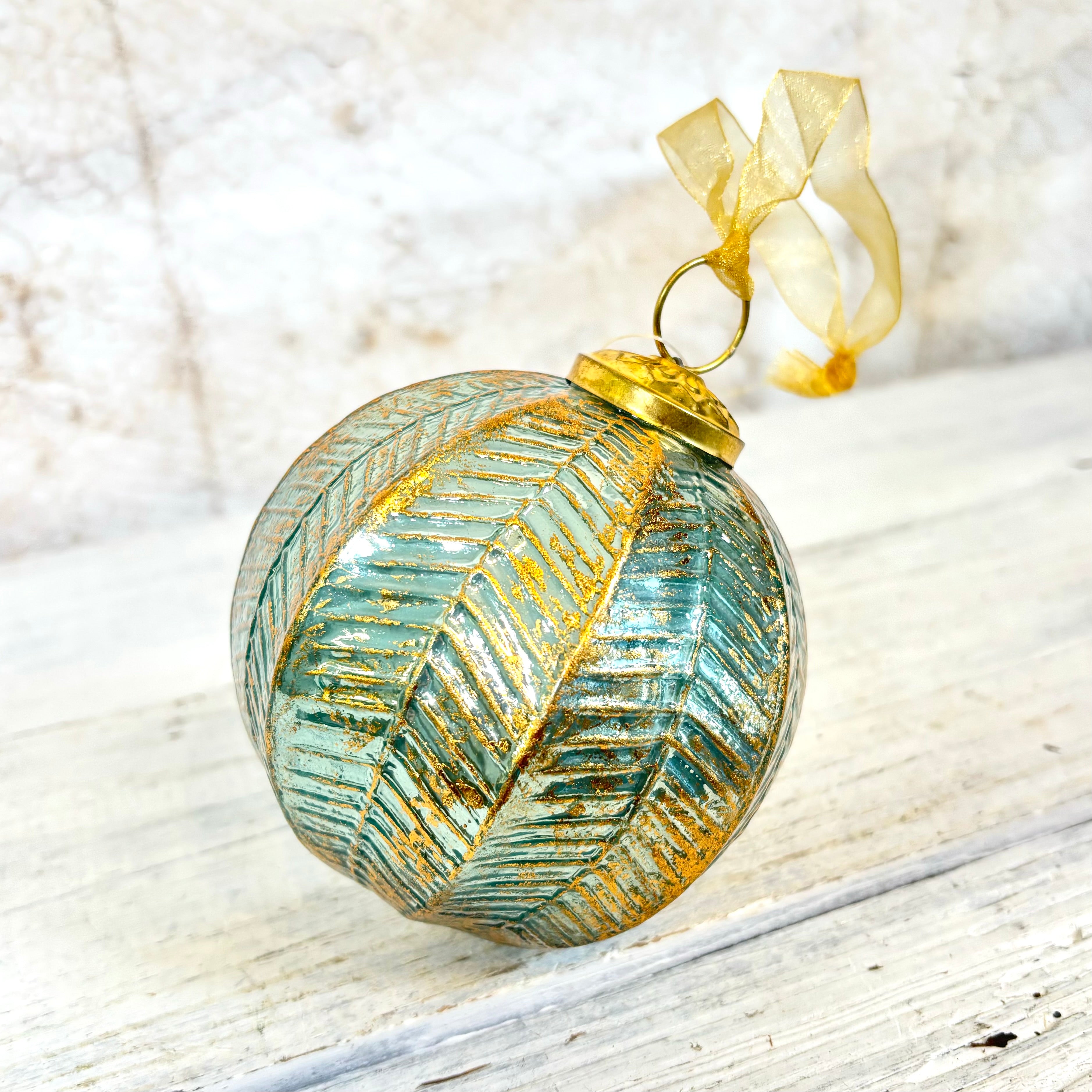 Patina Glass Ball with Gold Leaf Ornament