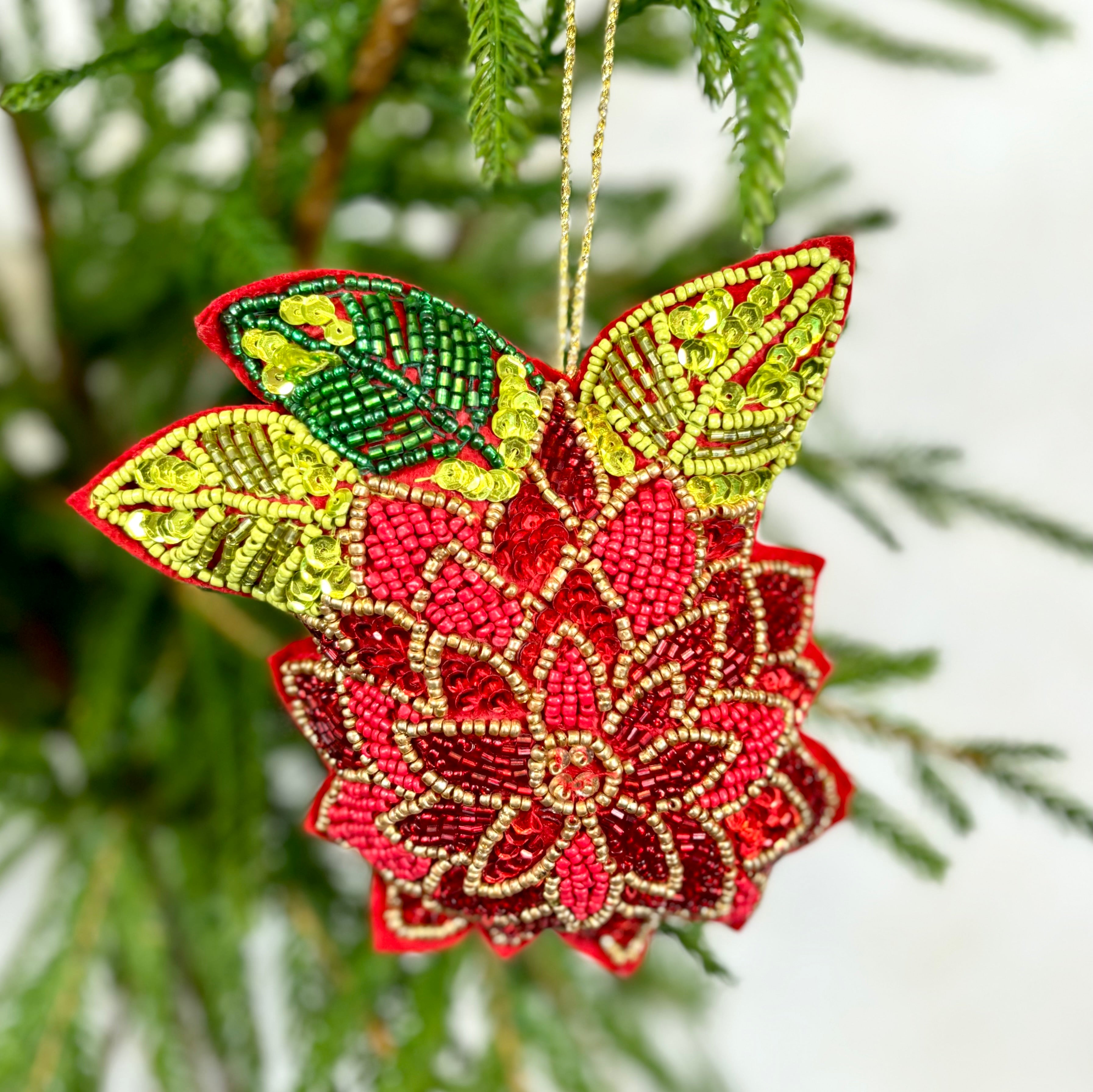 Sequin with Bead Poinsettia Ornament