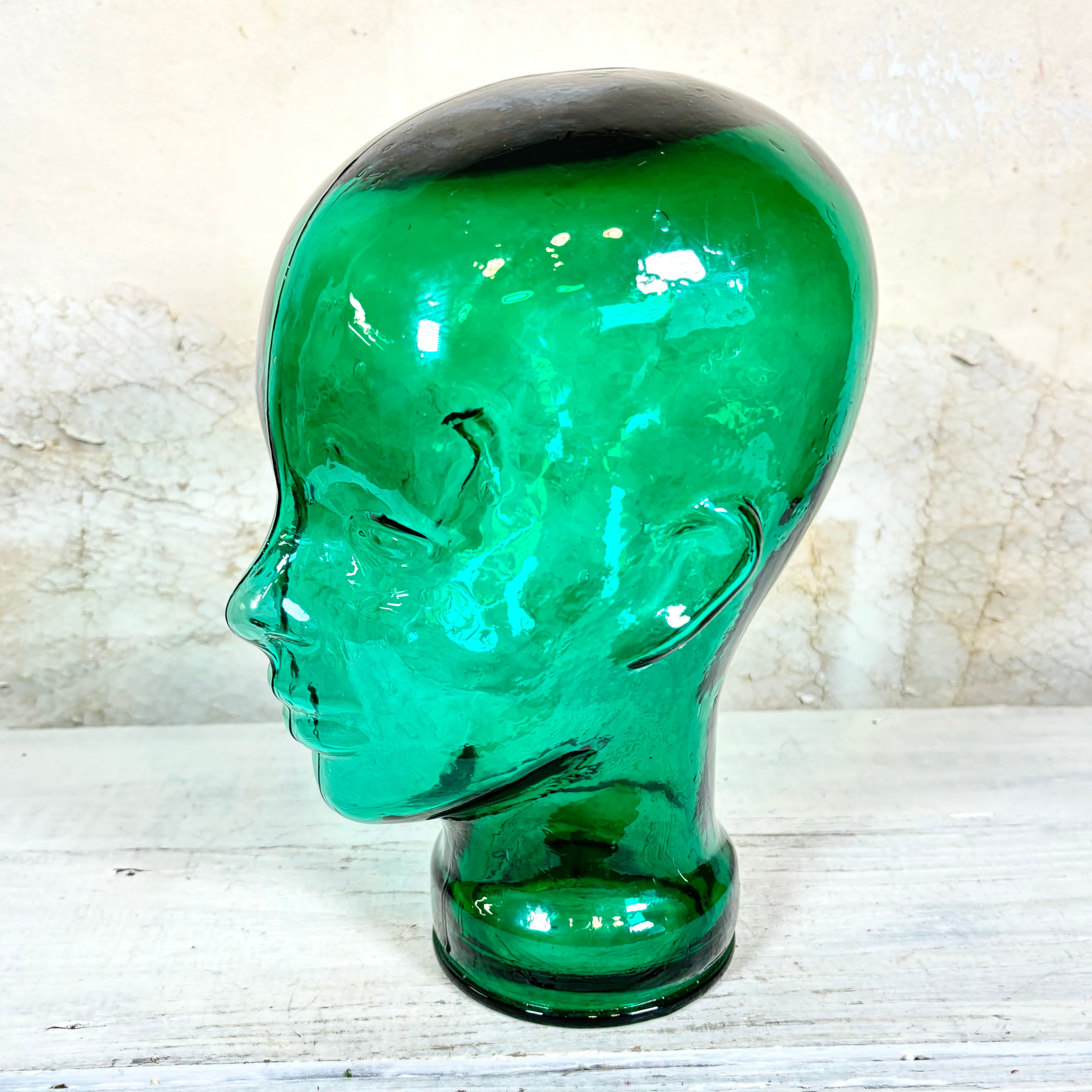 Vintage 1970s Green Glass Mannequin Head