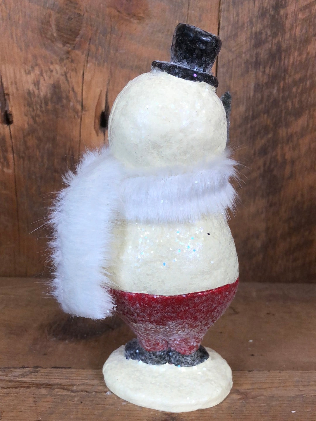 Sparkle Paper Pulp Snowman with Forest Green Tree