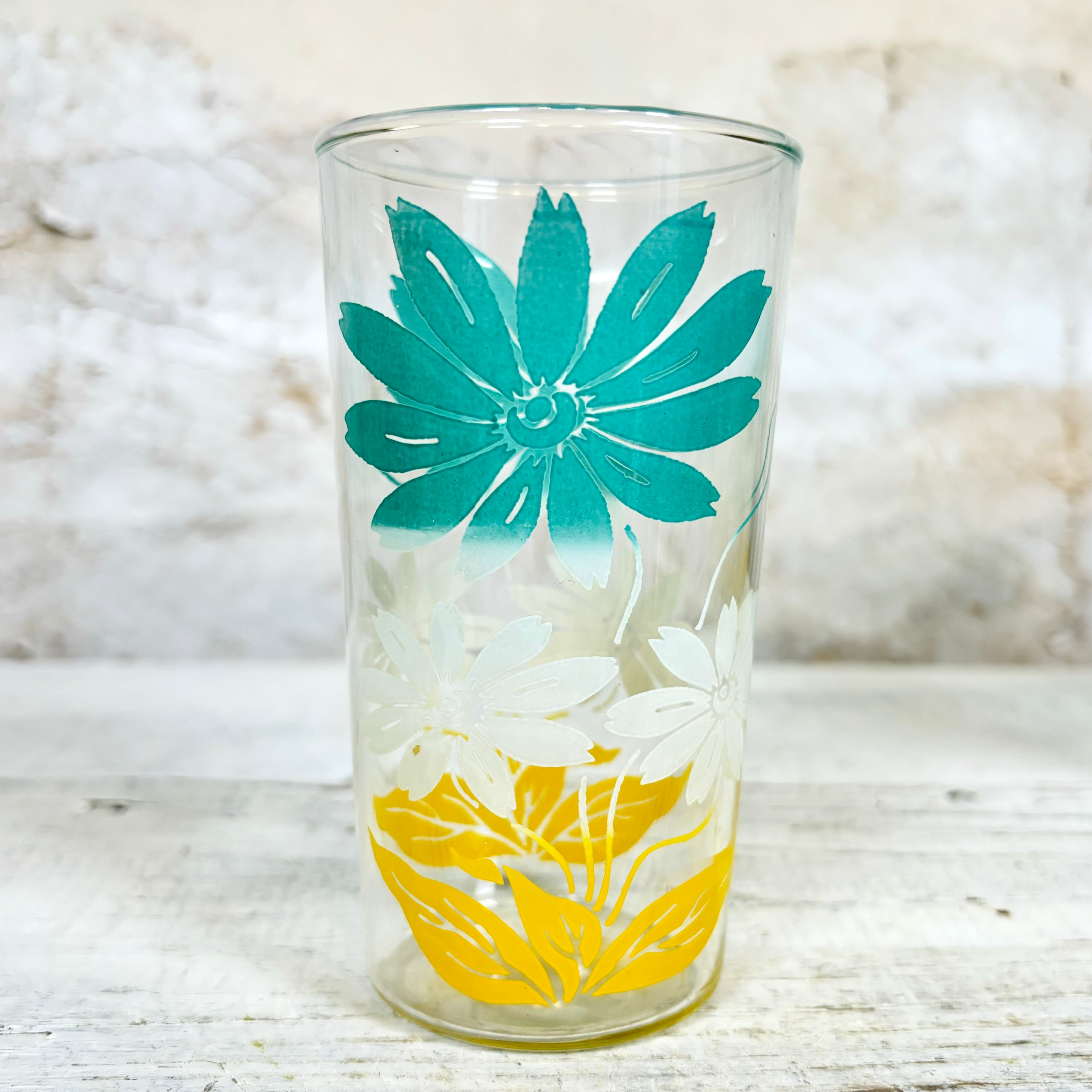 MCM Turquoise, White and Yellow Flower Juice Glasses Set of Eight