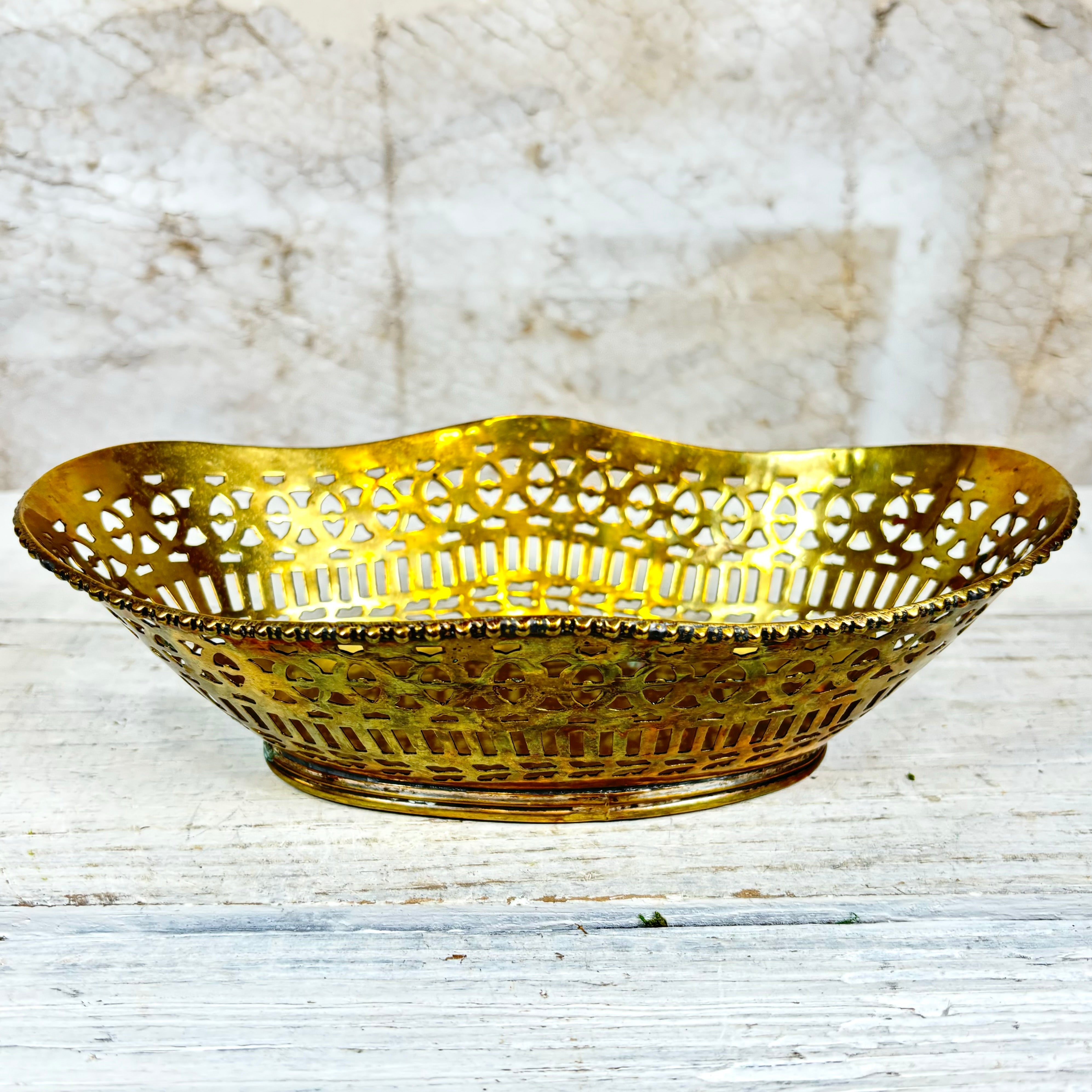 Vintage Brass Oval Decorative Trinket Basket