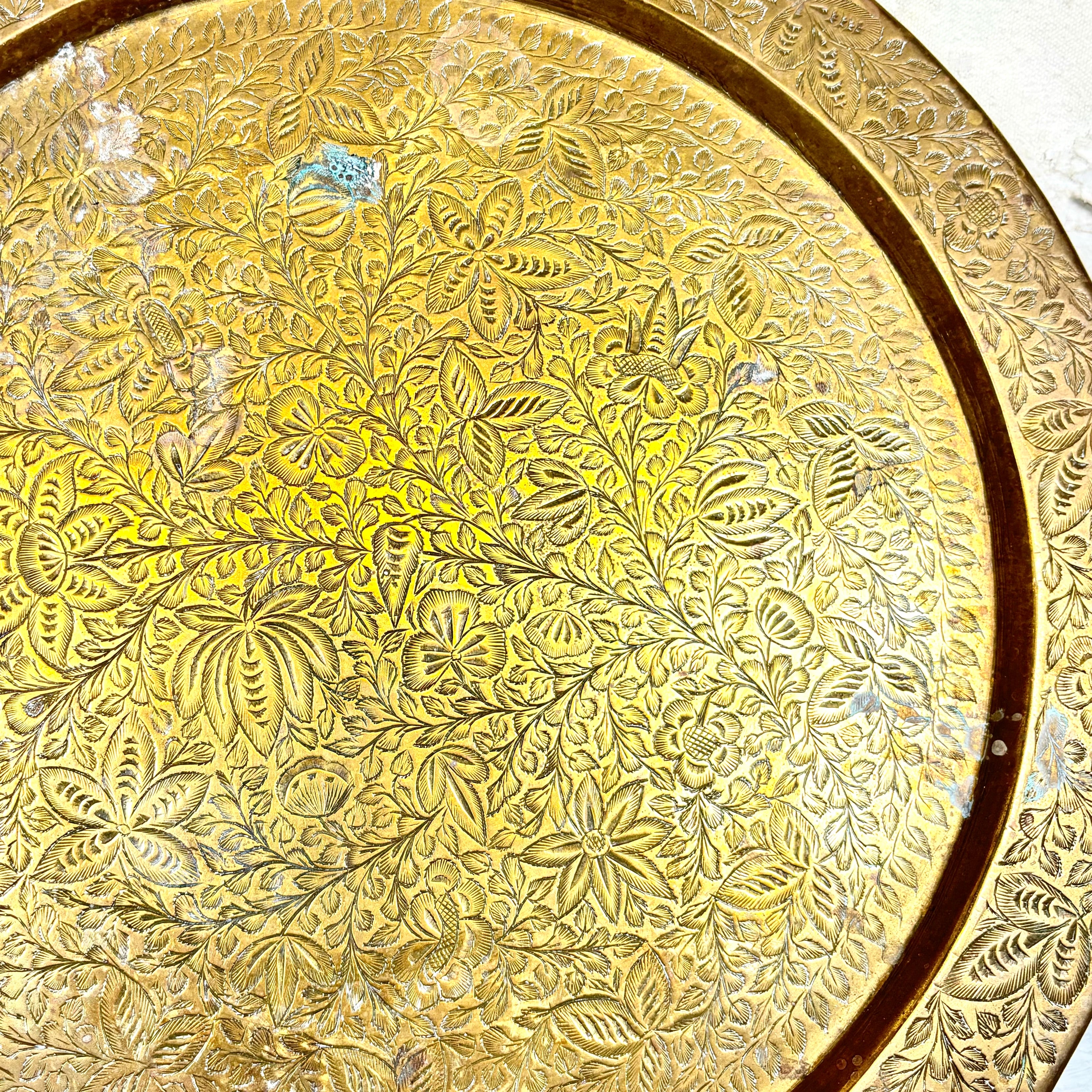 India Etched Brass Serving Tray