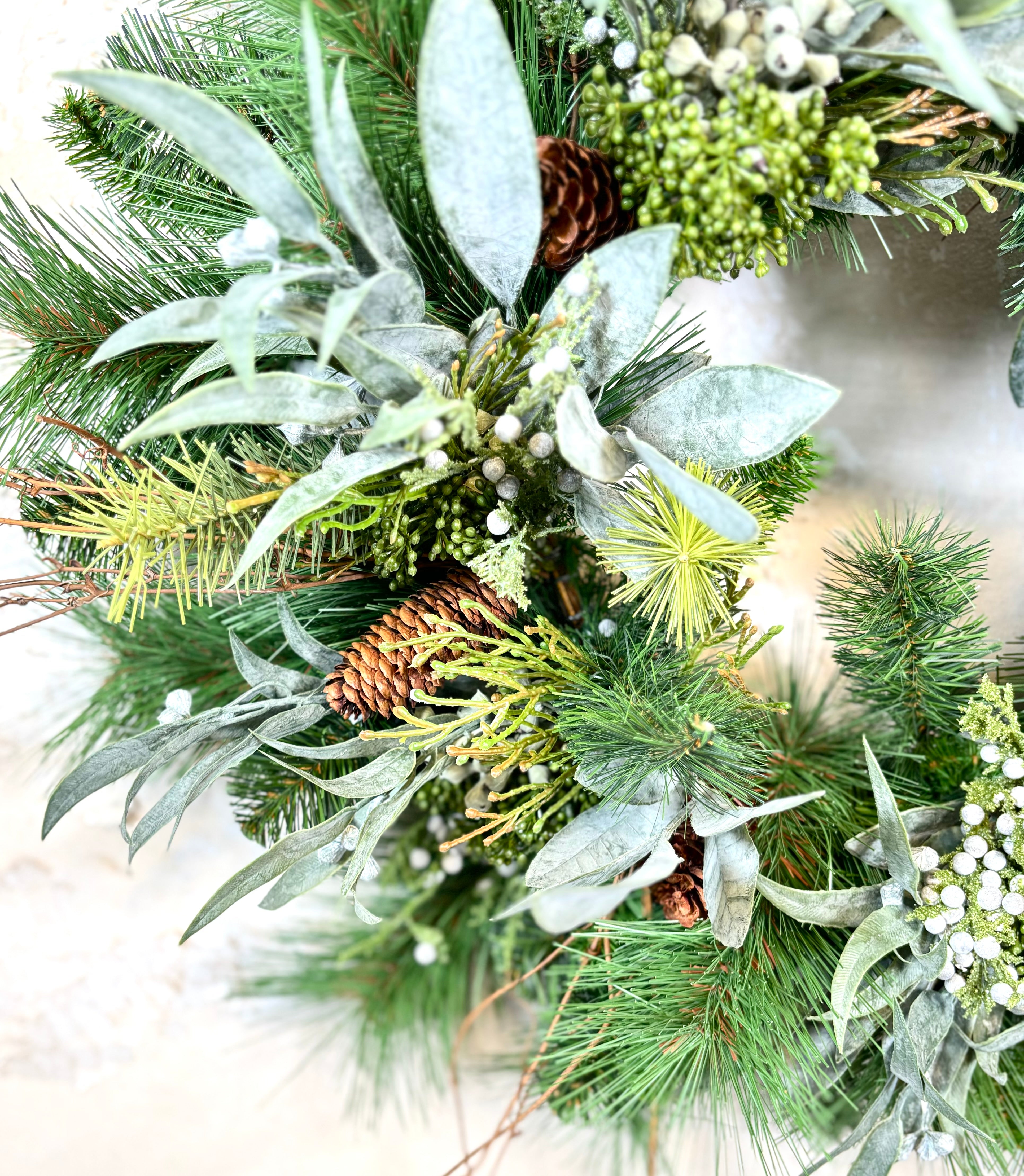 24"D Wreath Seeded Eucalyptus and Pine