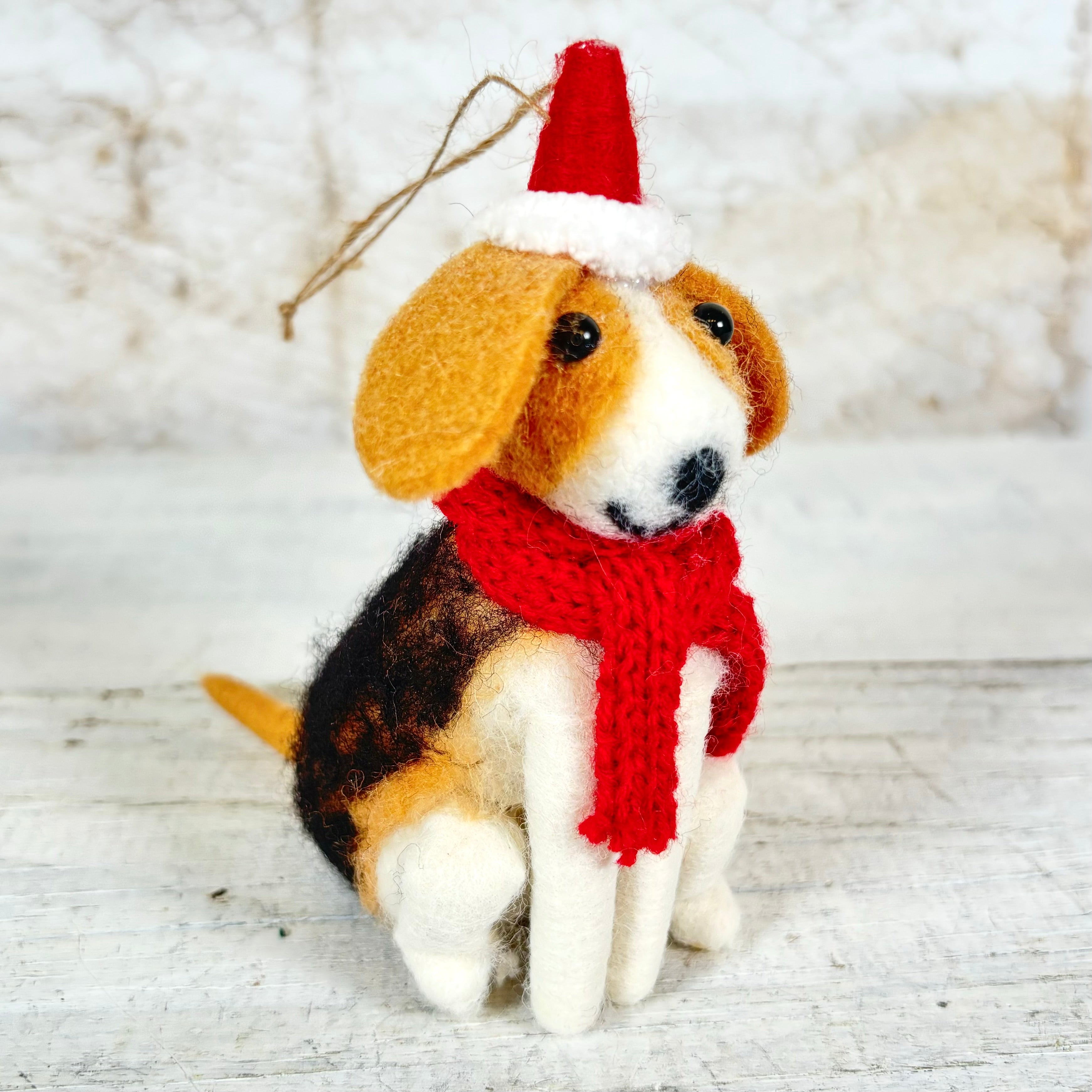 Felt Sitting Black, Tan and White Dog Ornament