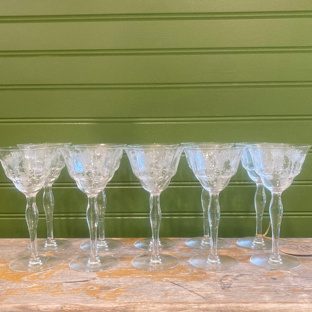 Morgantown Mayfair Etched Cordial Glasses Set of Ten