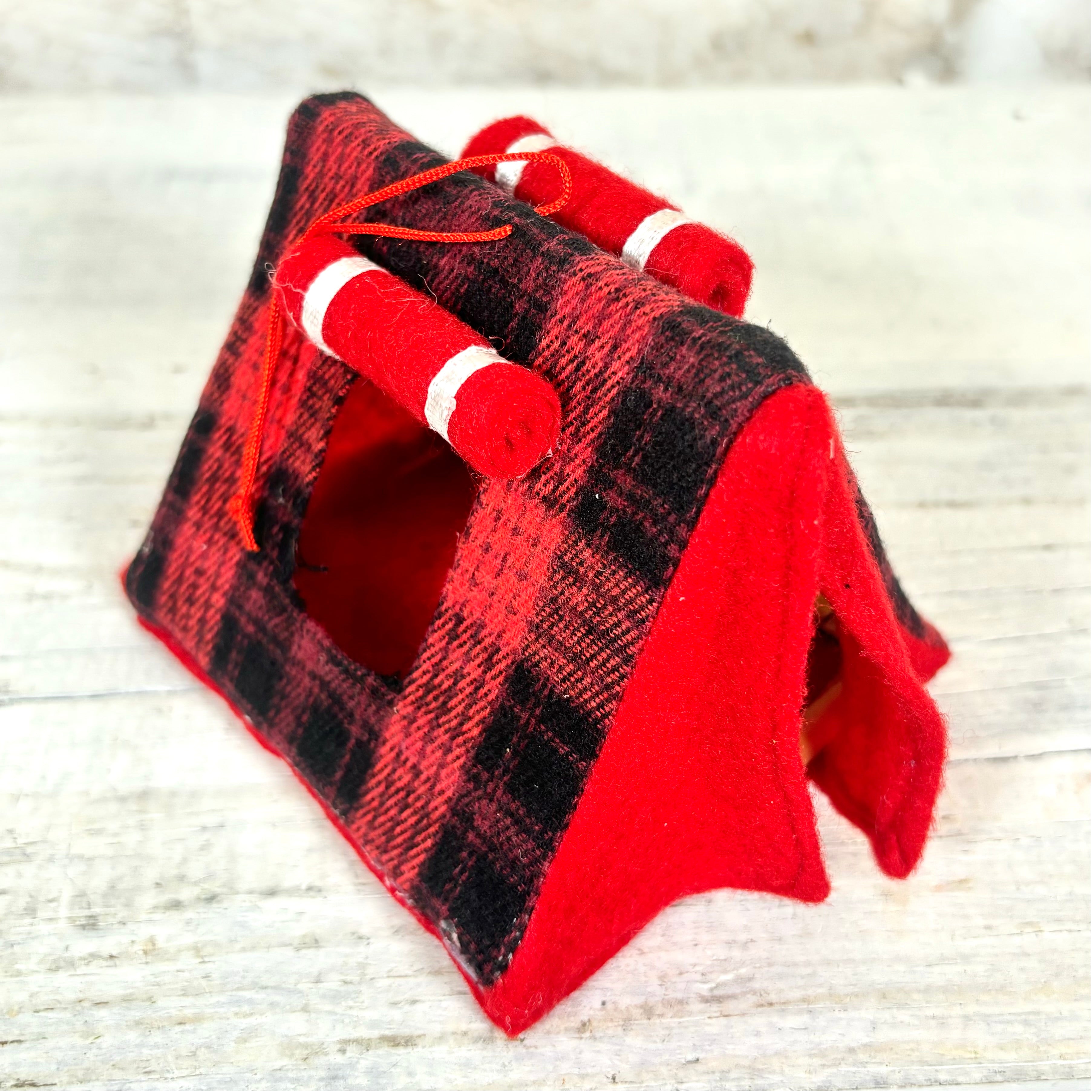 Fabric Red and Black Plaid Tent Ornament