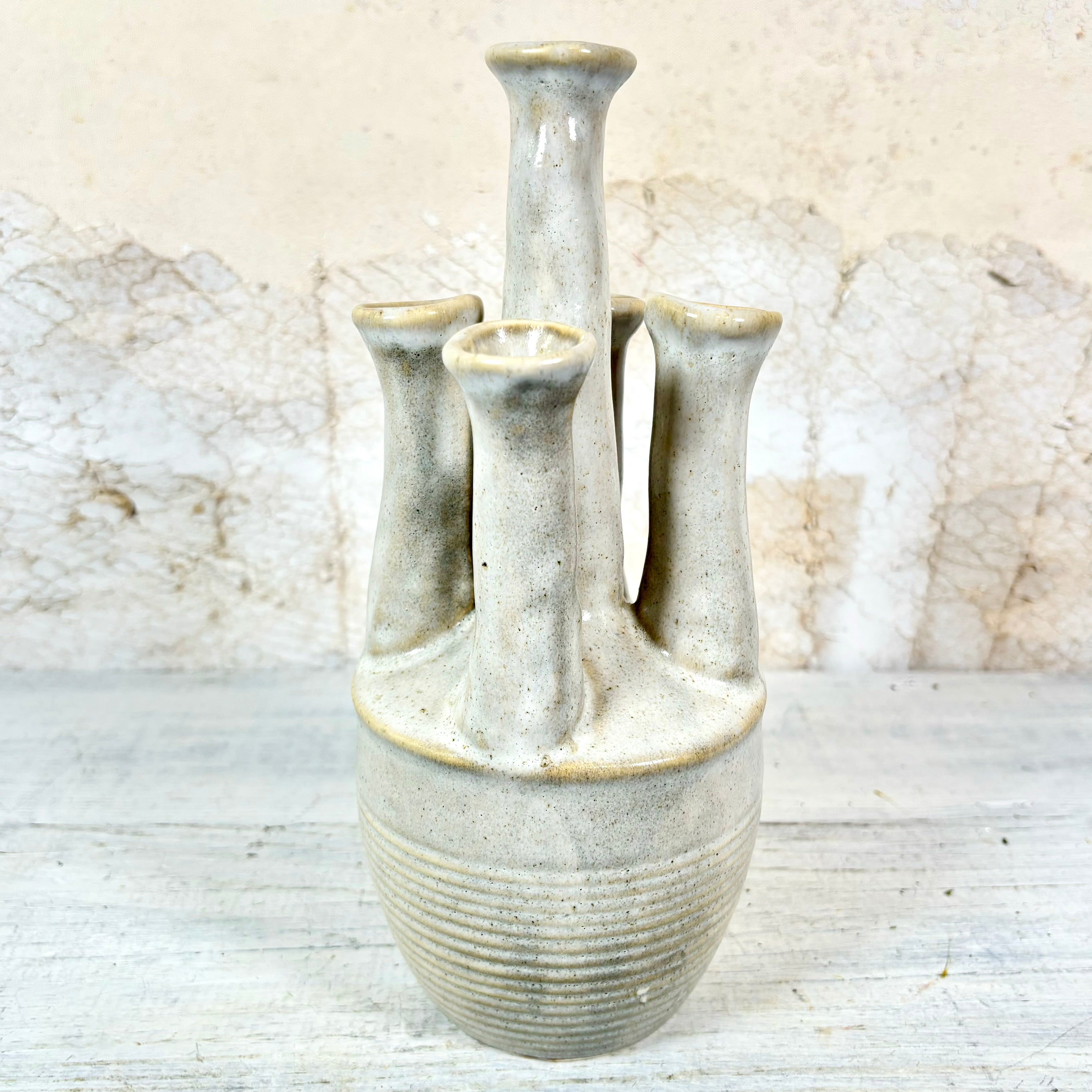 Stoneware Cream Vase with Five Openings