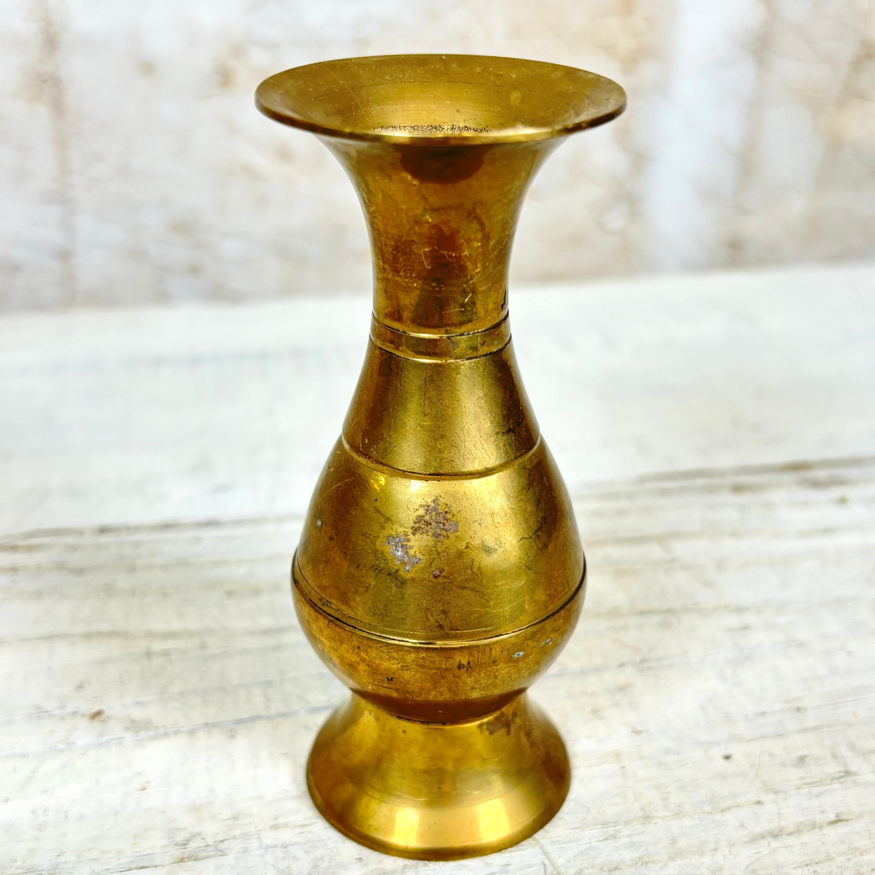 Antique Petite Fluted Brass Vase