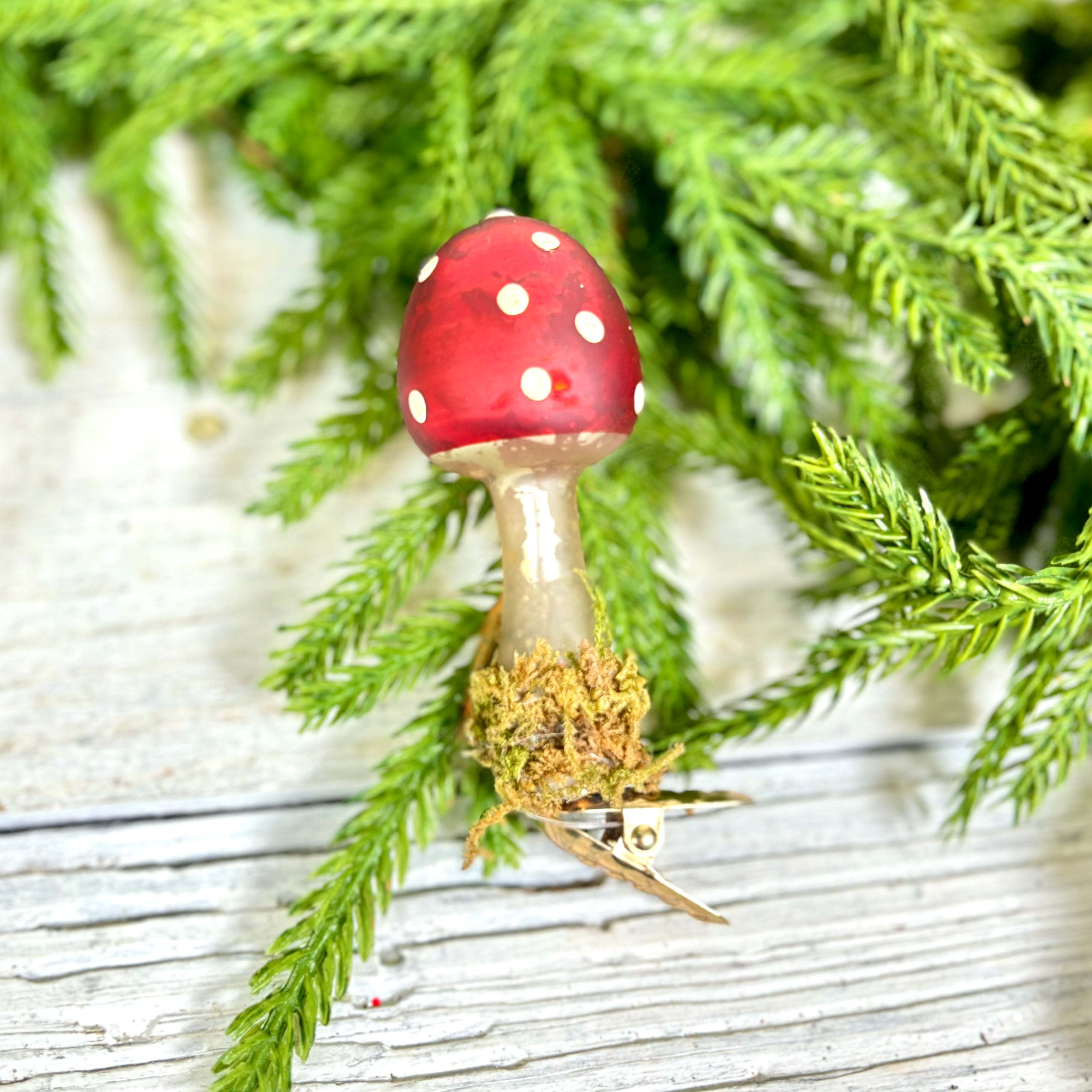 Antiqued Glass Clip on Red Cap Mushroom