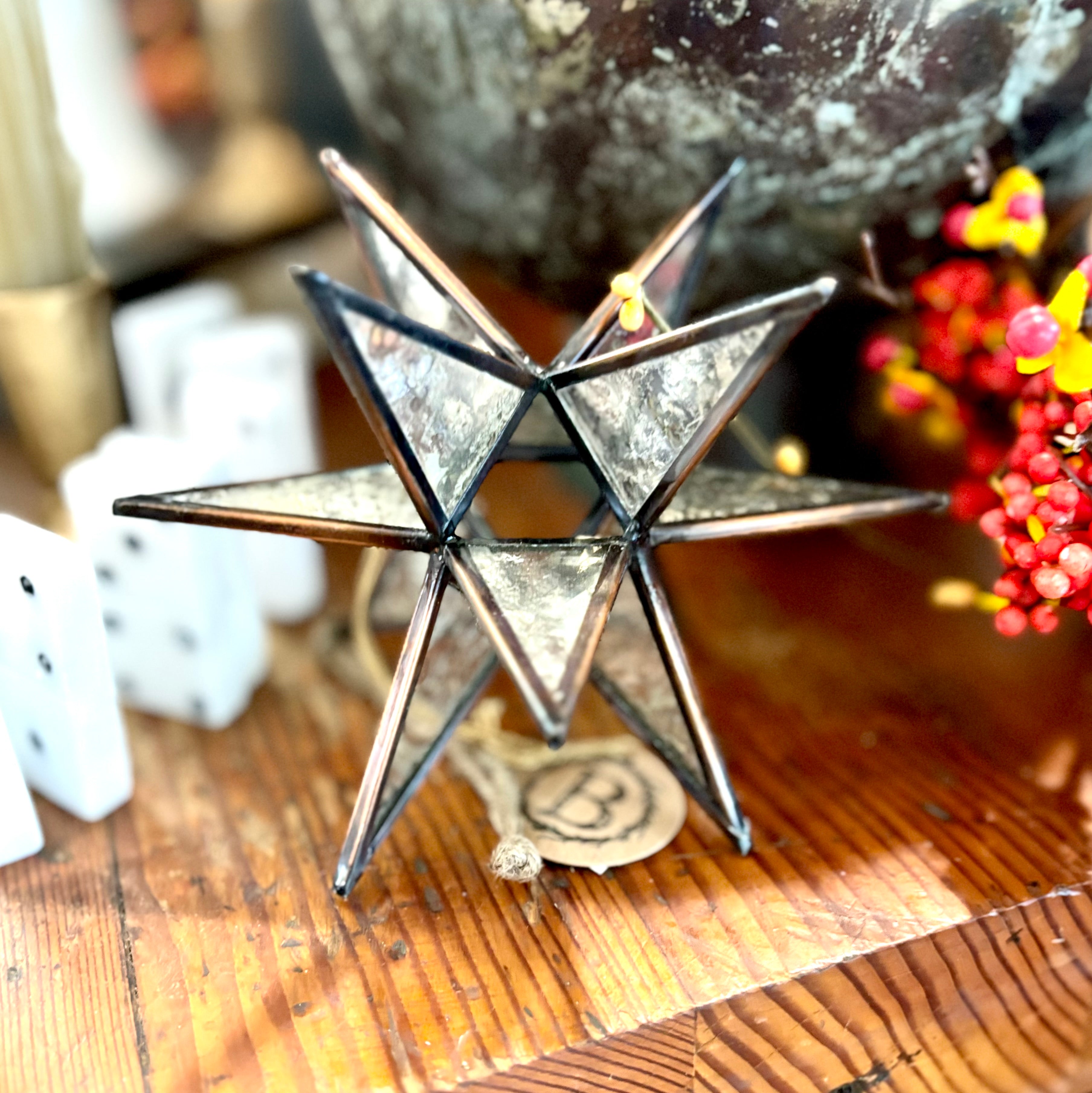 Moravian Star Glass Brass Ornament Small