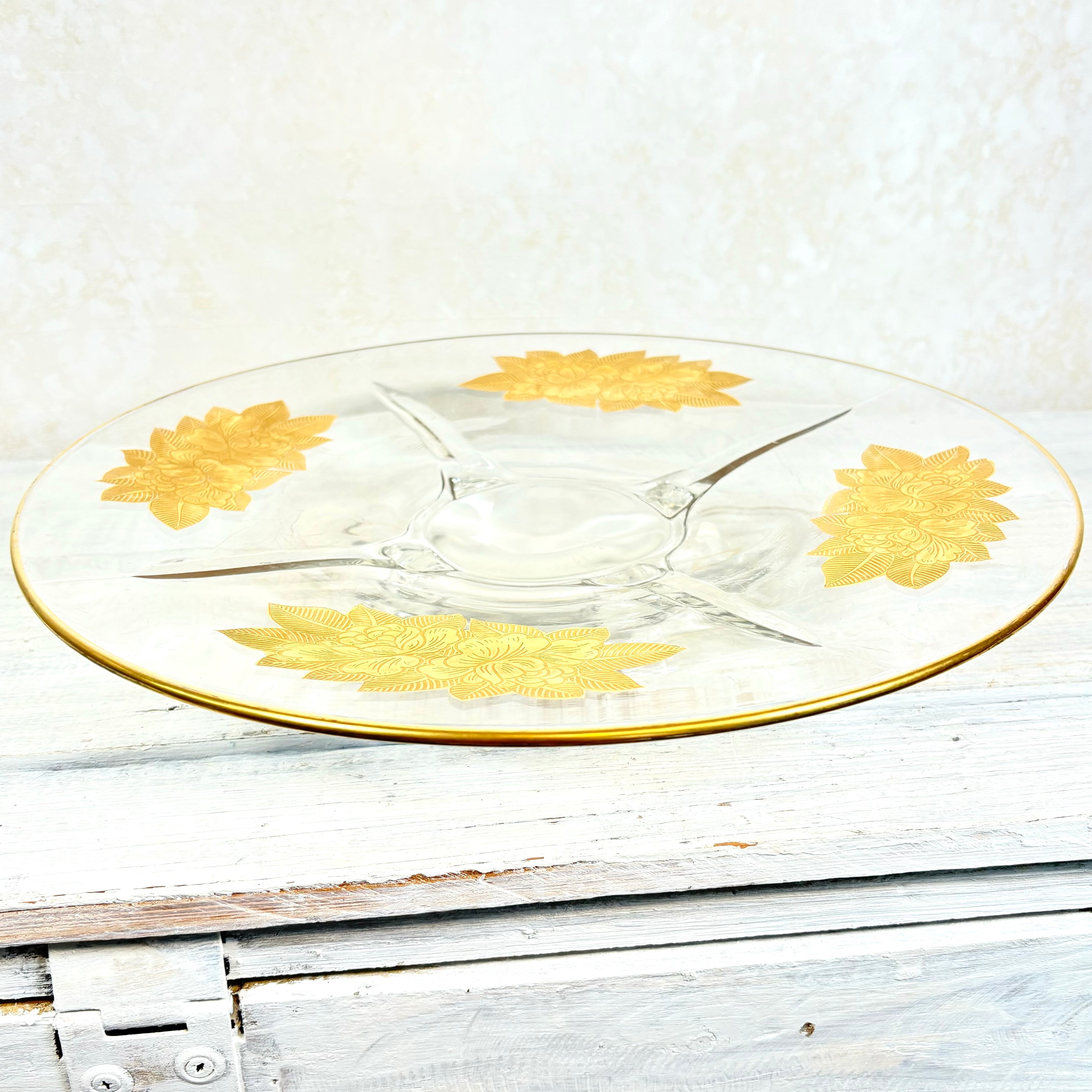 Vintage Gold Trimmed Glass Footed Platter