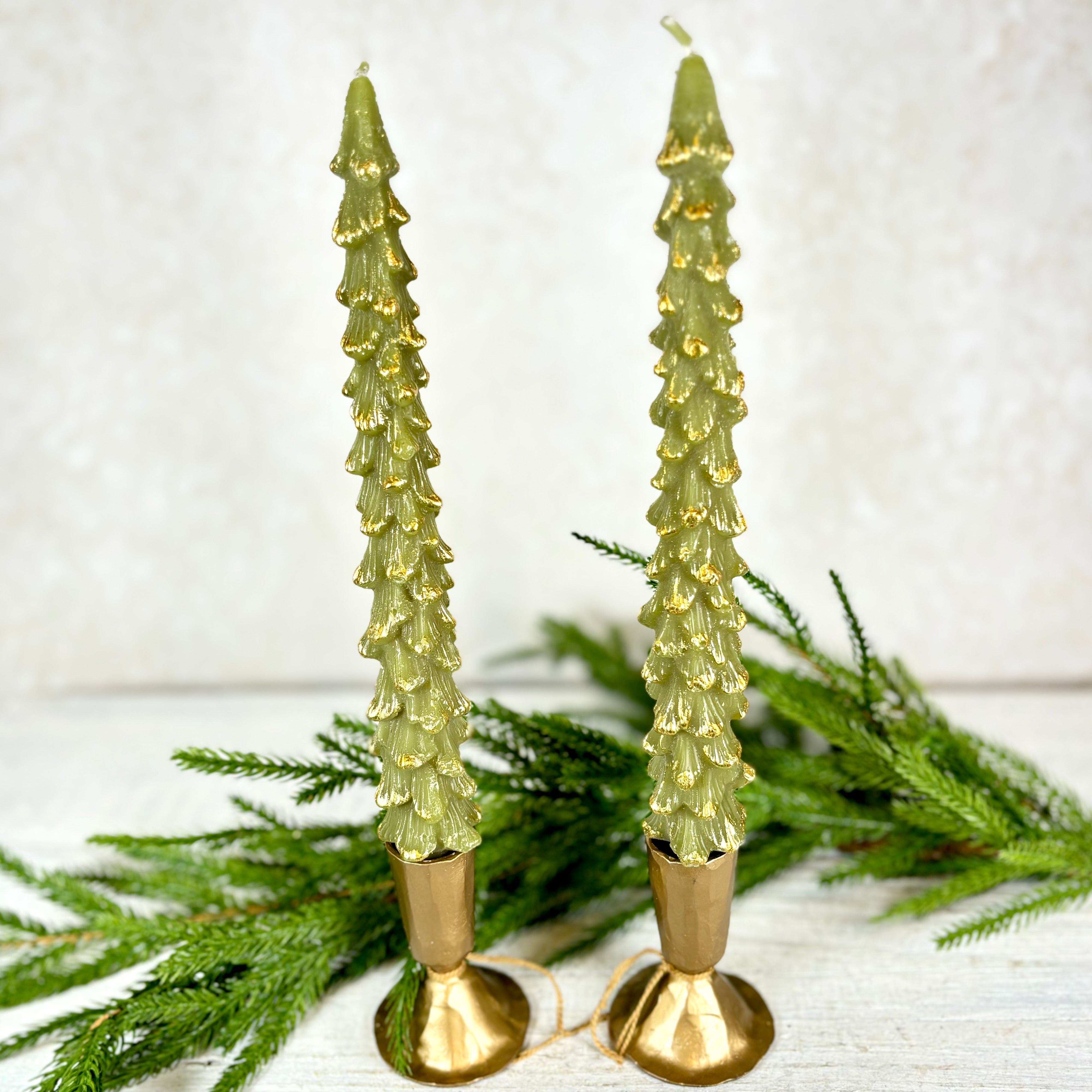 Unscented Green Tree Elongated Candle Box of Two