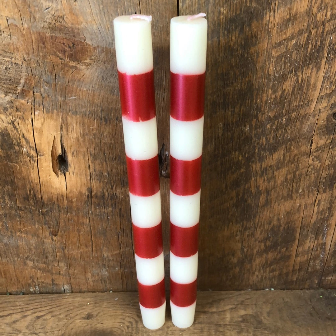 Unscented Cream and Red Stripes Elongated Candle Box of Two
