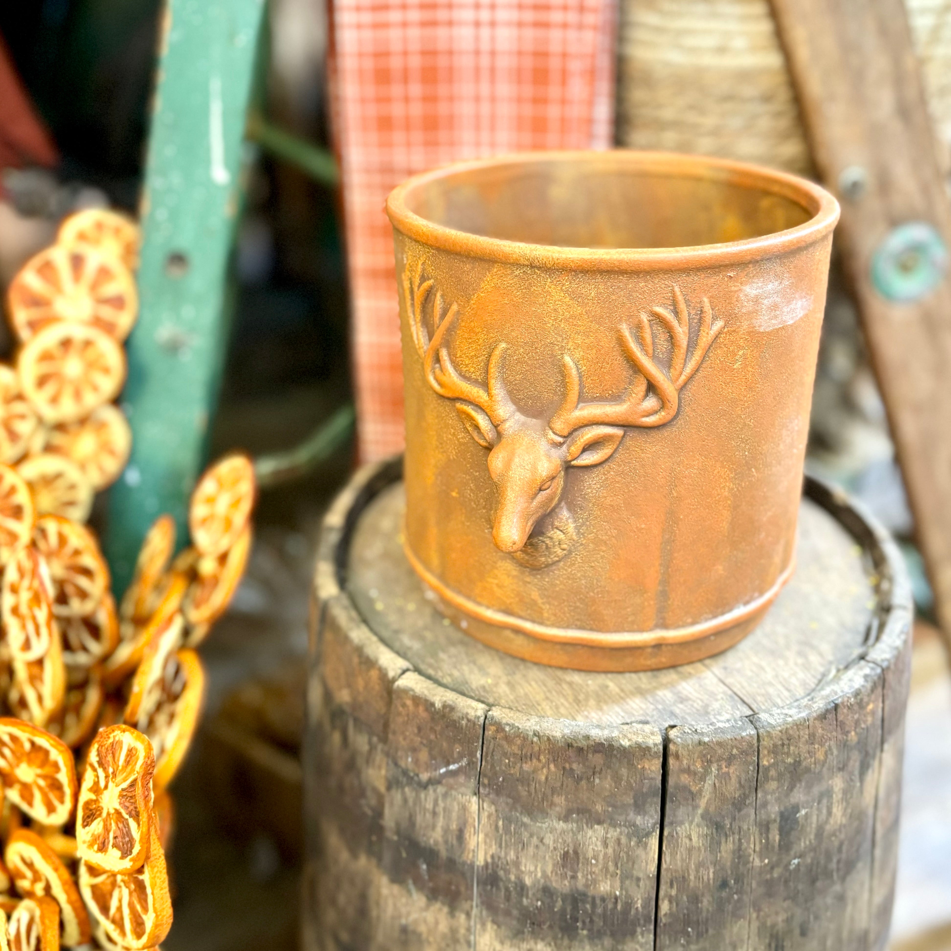 Cement Deer Head Planter with Rusty Finish Small