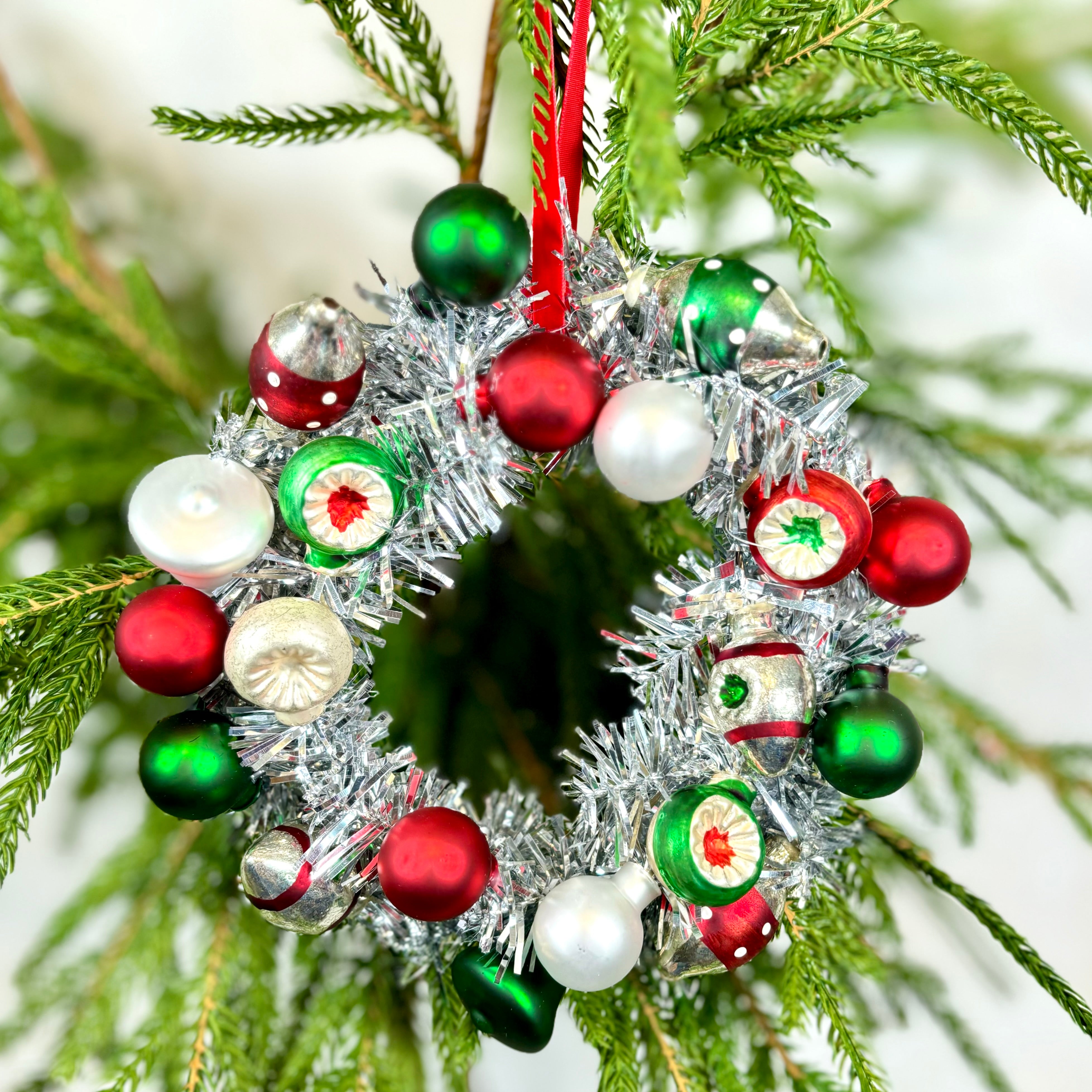 Silver Tinsel Ball Wreath Ornament