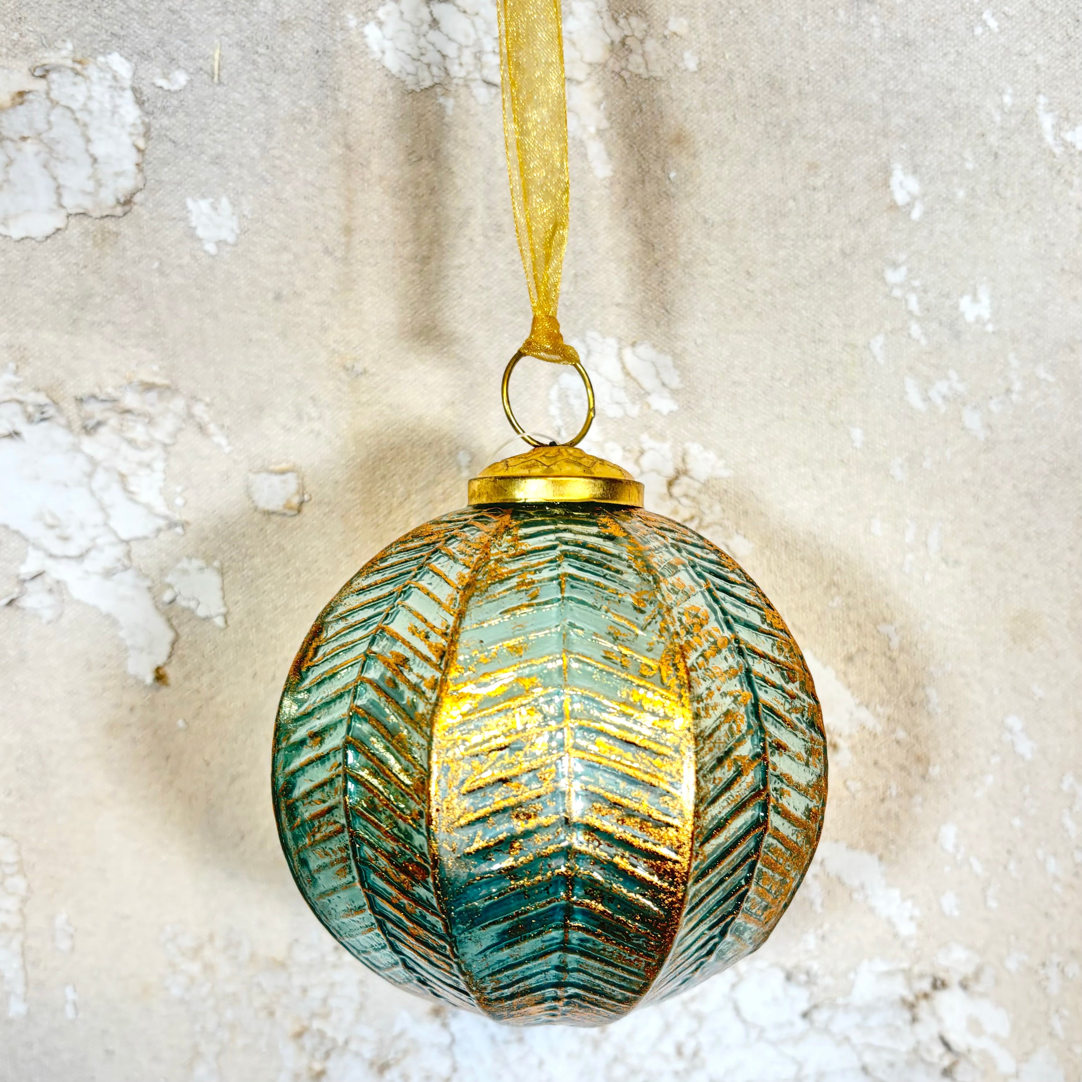 Patina Glass Ball with Gold Leaf Ornament