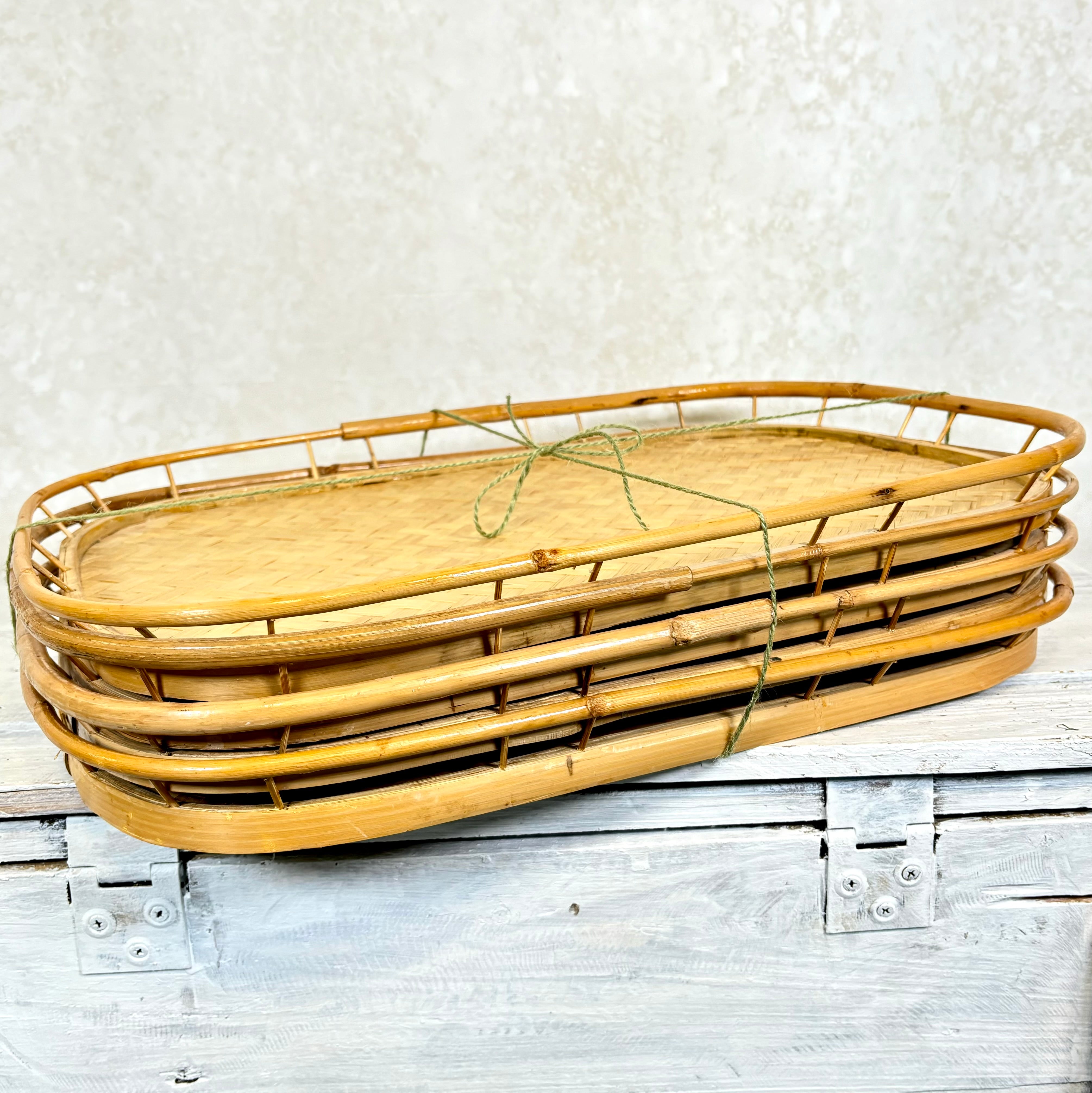 Mid-Century Rattan Trays Set of Four